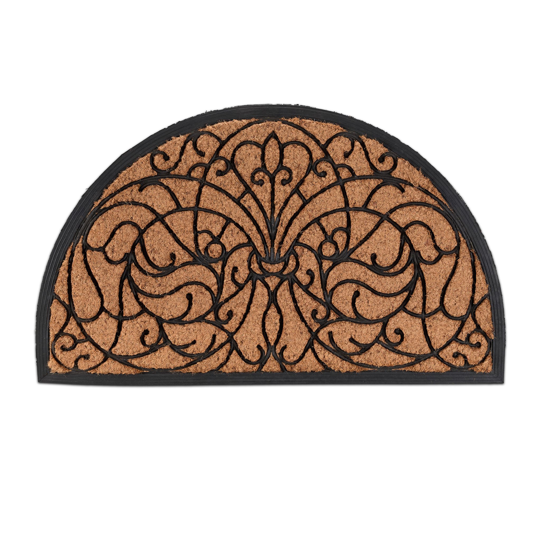 Halbrunde Fussmatte Ornament Hellbraun-Schwarz
