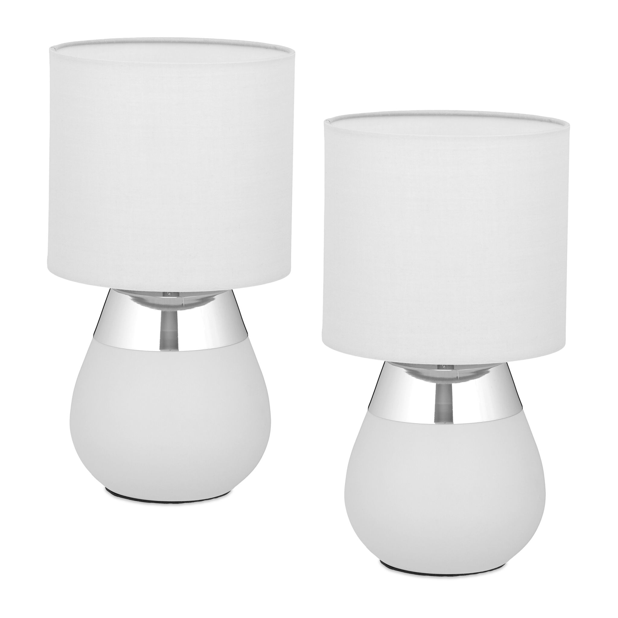 Tischlampe mit Stoffschirm 2er-Set Silber-Grau