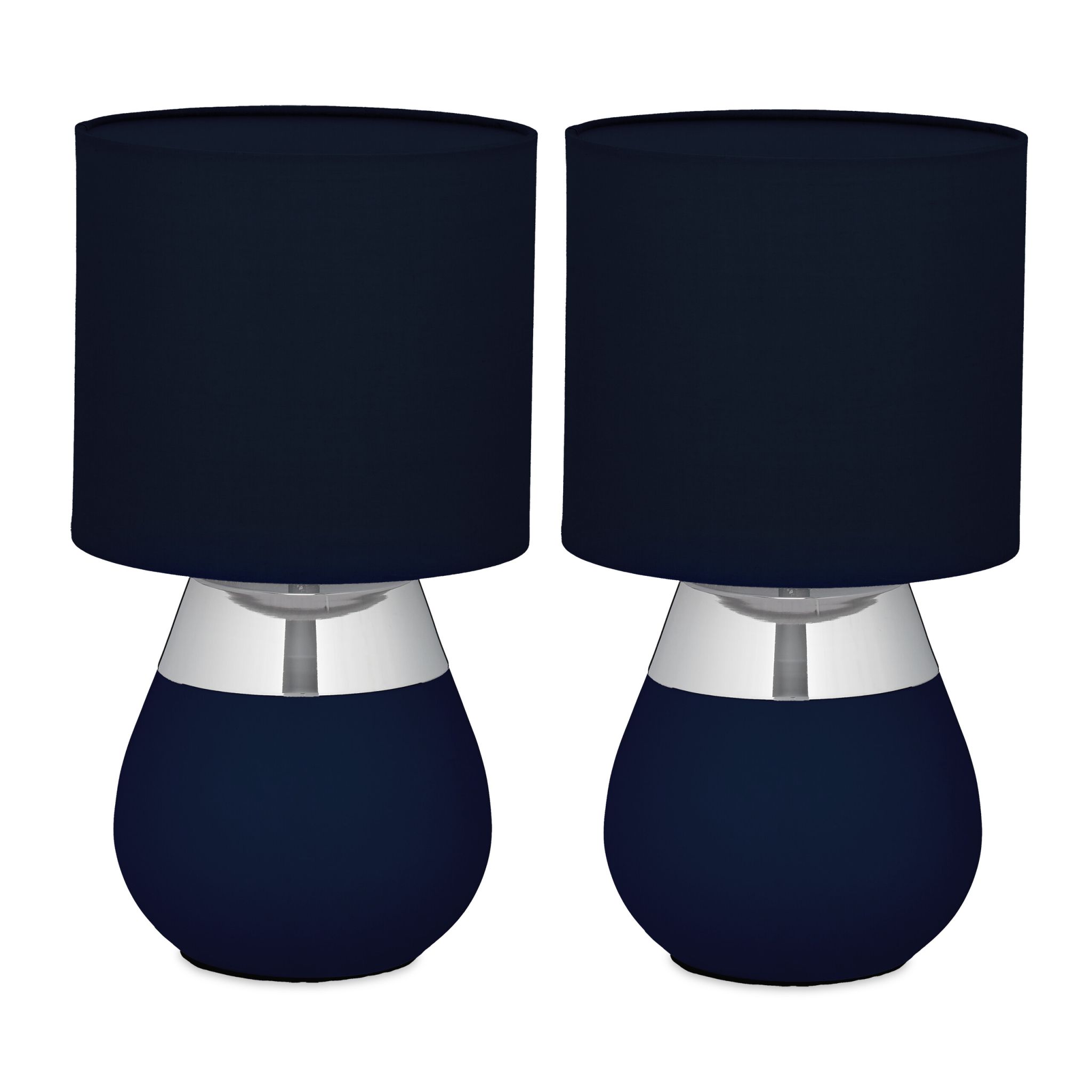 Tischlampe mit Stoffschirm 2er-Set Dunkelblau-Silber