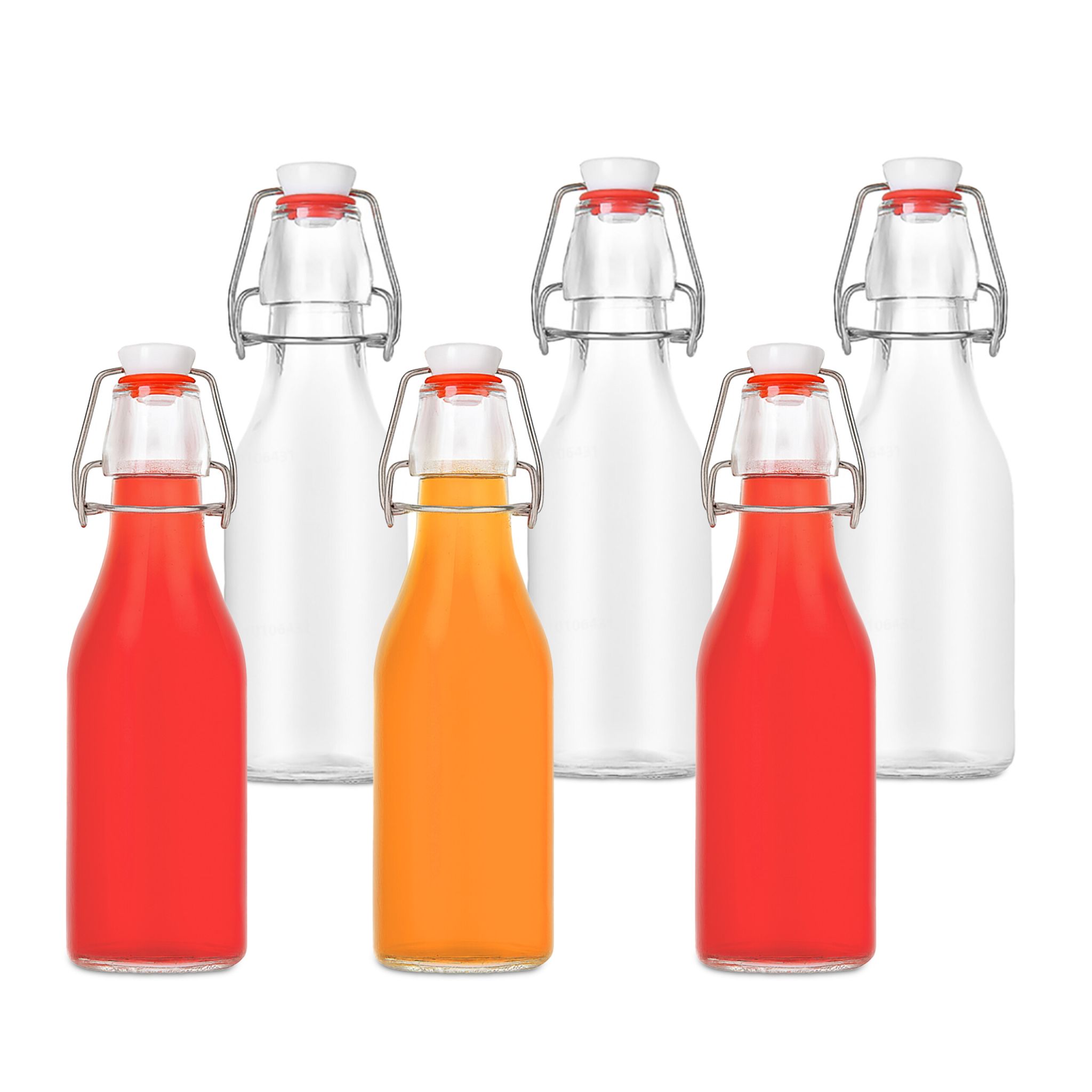 Flaschen zum Befüllen Bügelverschluss 6er-Set Rot-Silber-Transparent