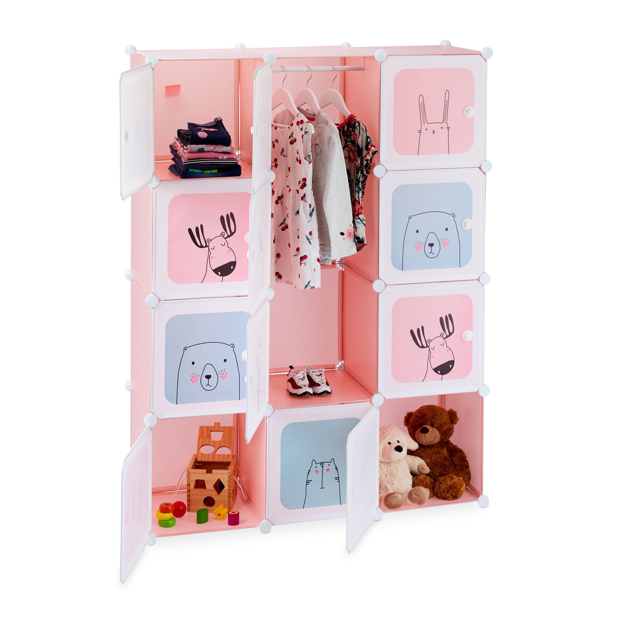 Steckregal Kinderzimmer mit 12 Fächern Weiss-Hellblau-Rosa