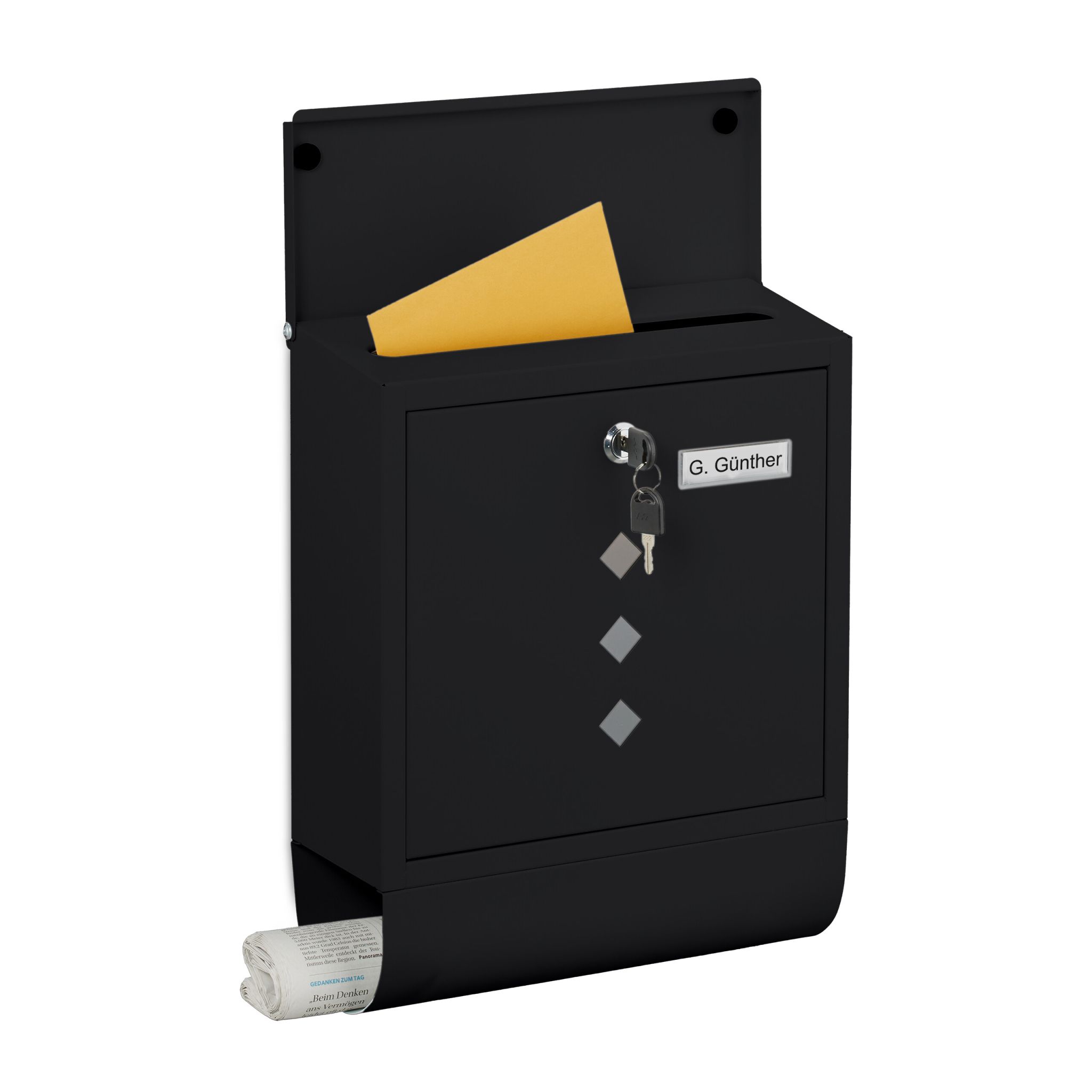 Briefkasten mit Zeitungsfach Schwarz