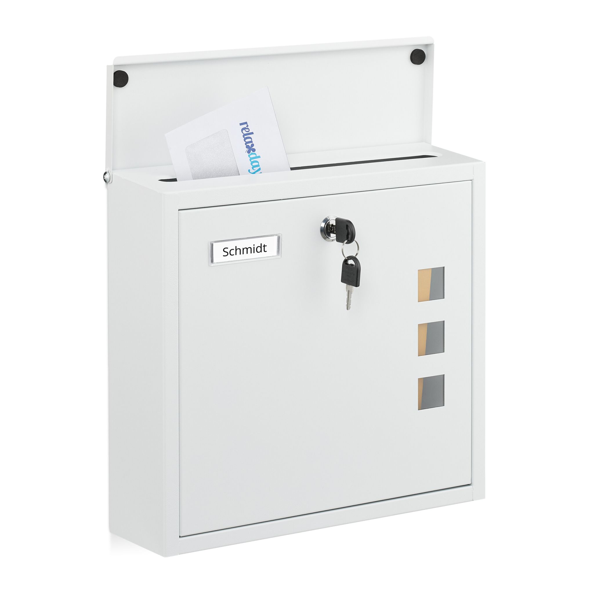 Briefkasten mit Sichtfenster Weiss-Silber-Transparent