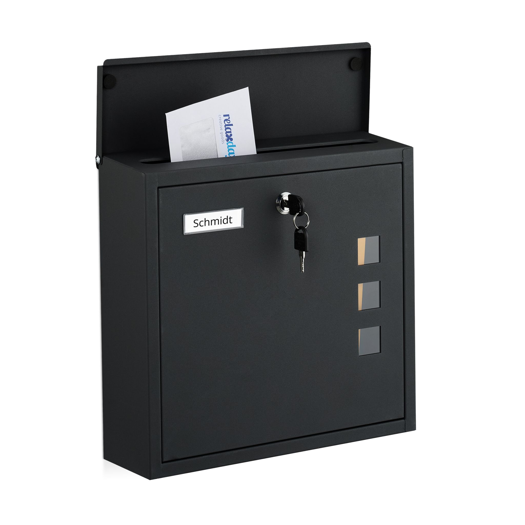 Briefkasten mit Sichtfenster Schwarz-Silber-Transparent
