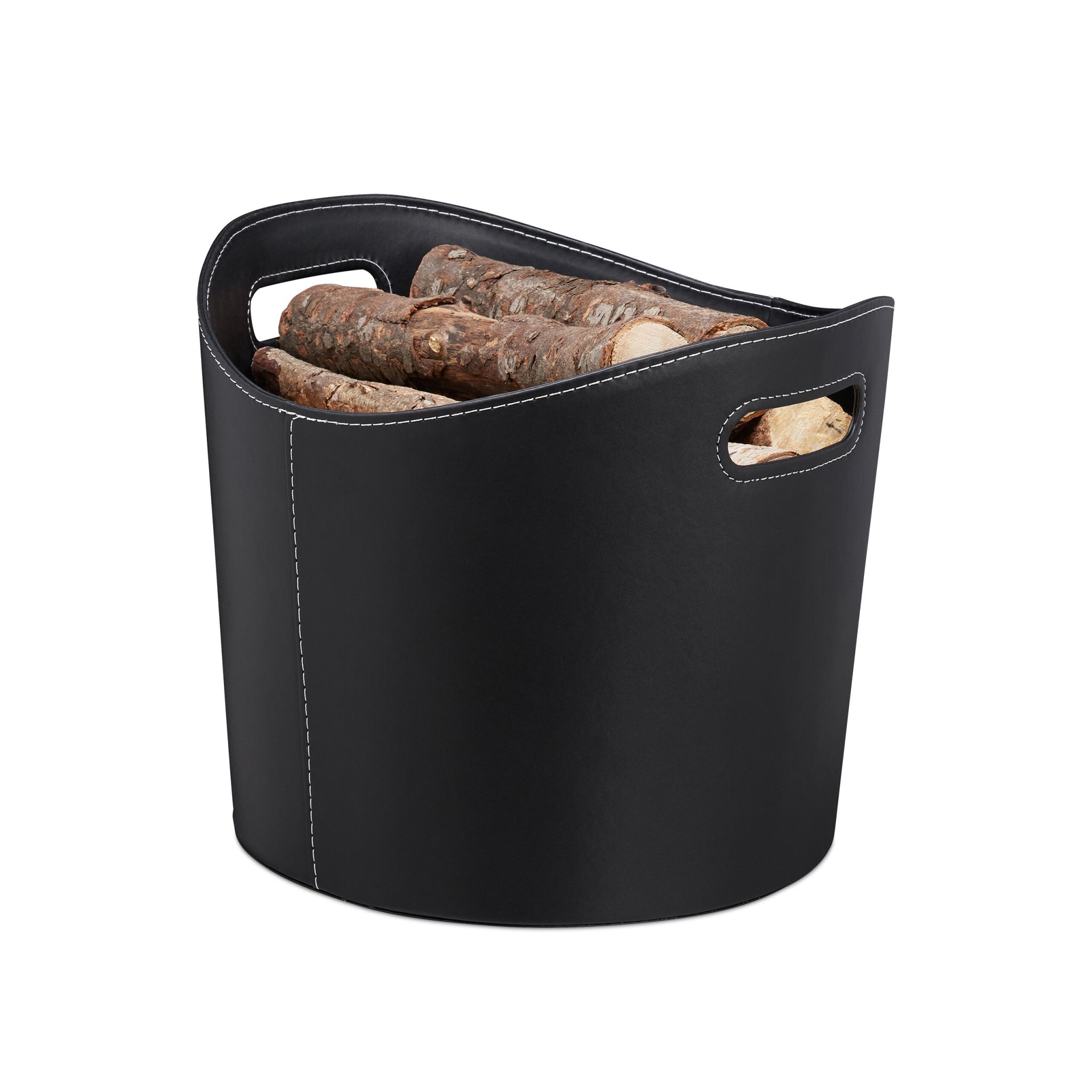 Kaminholzkorb Kunstleder schwarz Schwarz