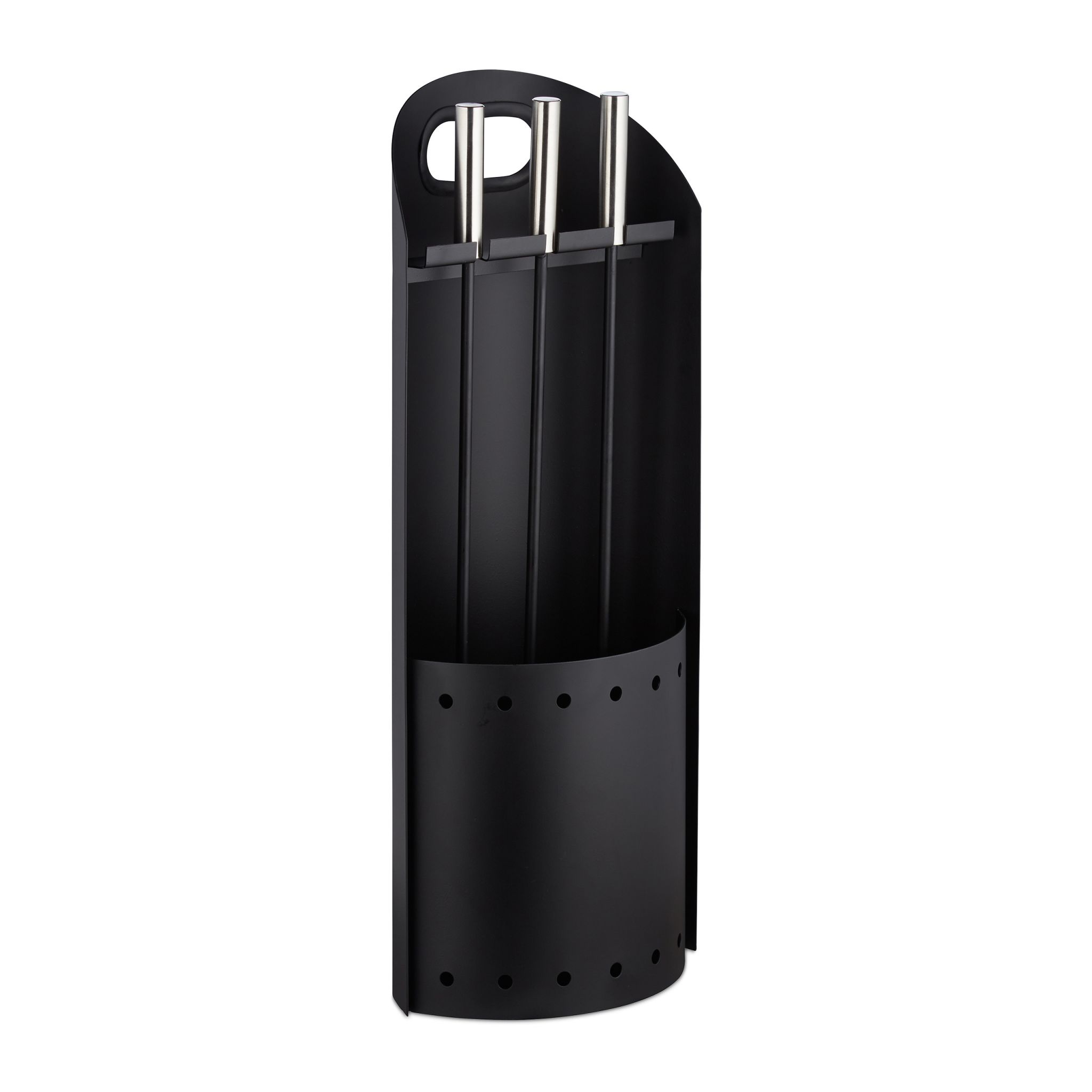 Kaminbesteck modern 4-teilig Schwarz-Silber