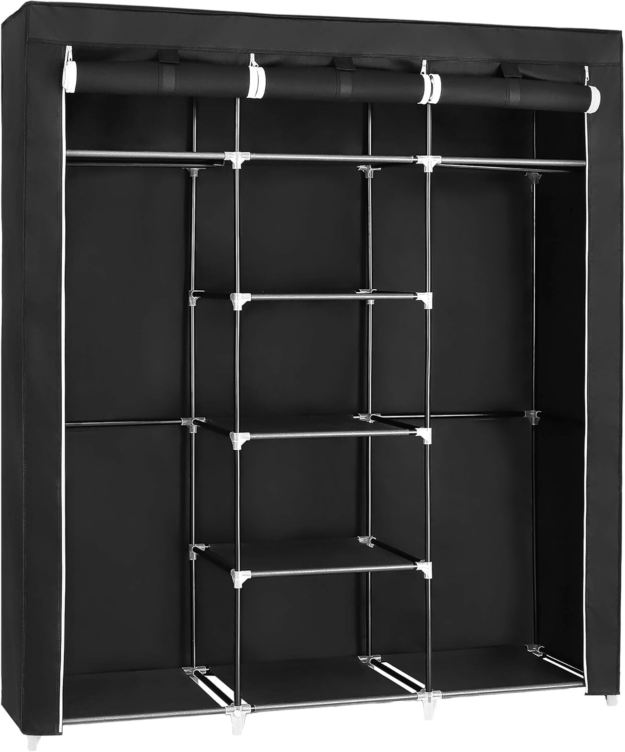 Kleiderschrank faltbar mit Kleiderstangen schwarz