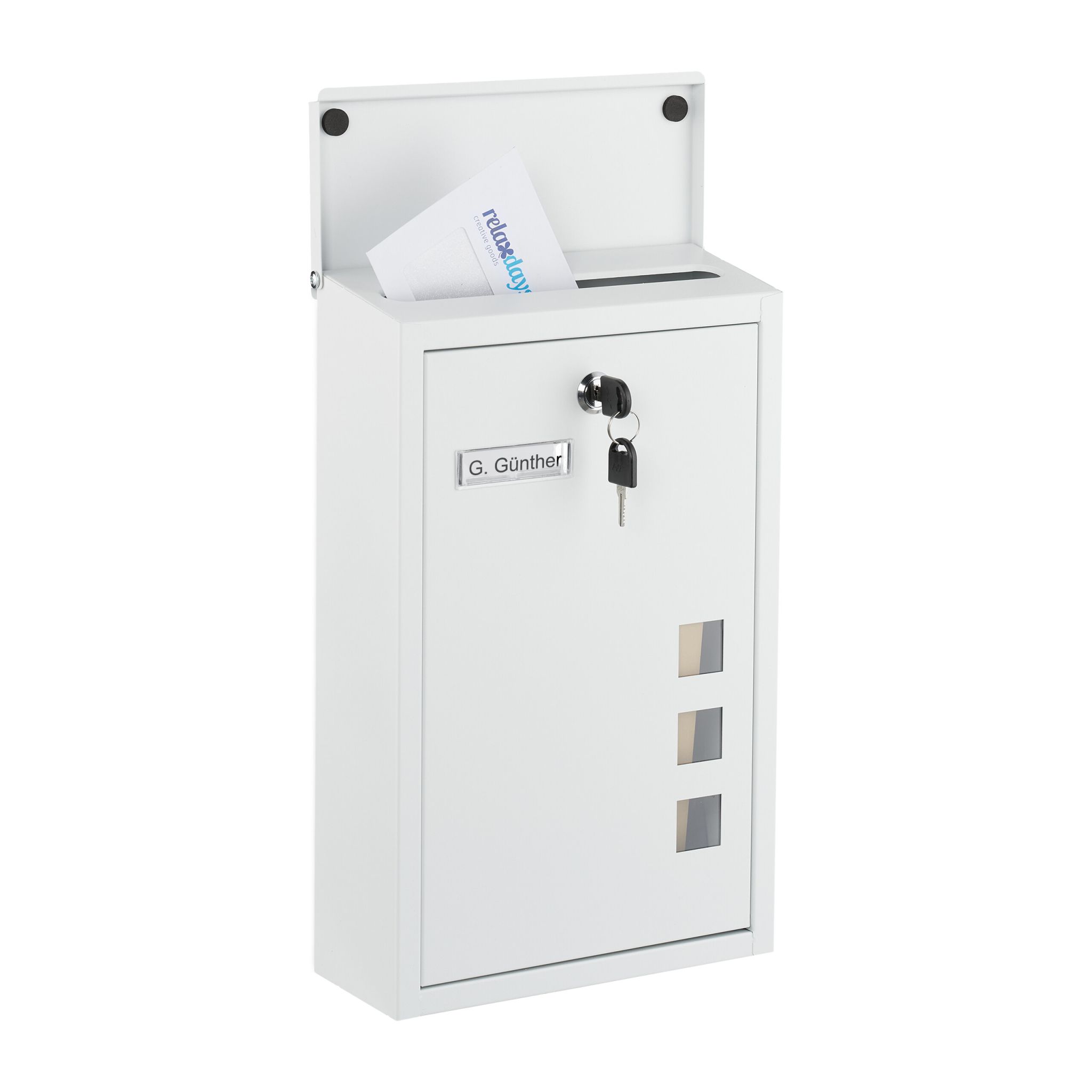 Briefkasten Hochformat Weiss-Silber-Transparent