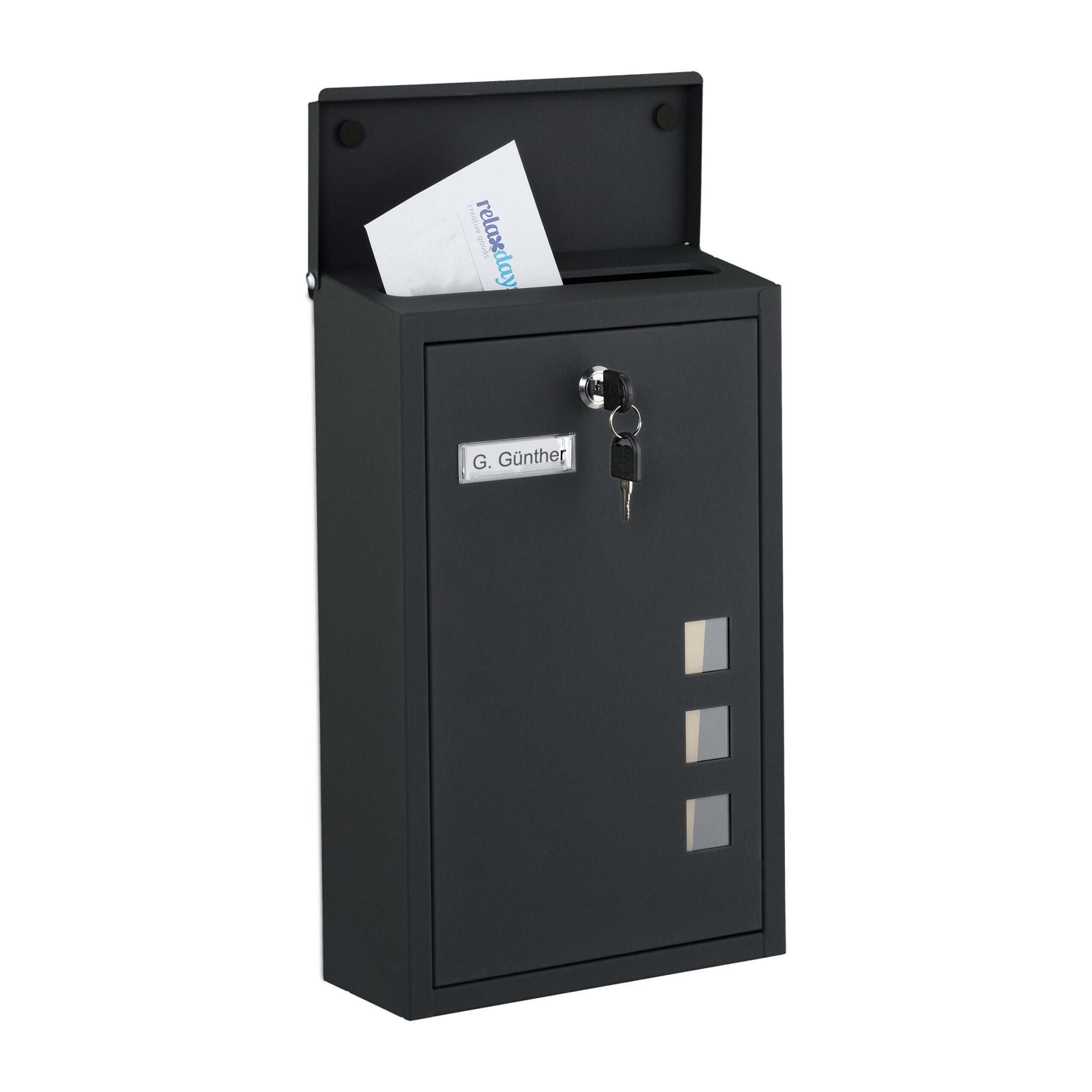 Briefkasten Hochformat Schwarz-Silber-Transparent