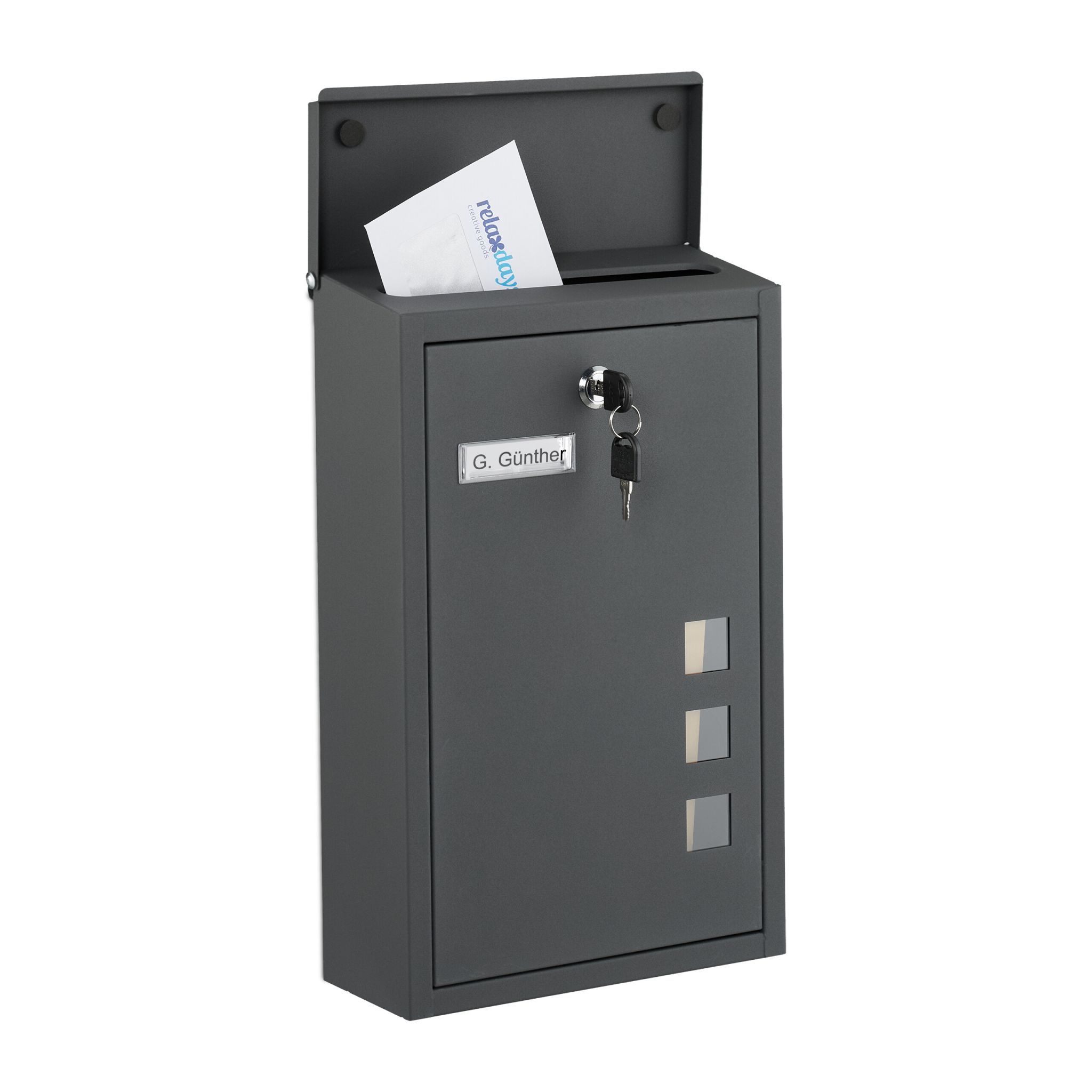 Briefkasten Hochformat Anthrazit-Silber-Transparent