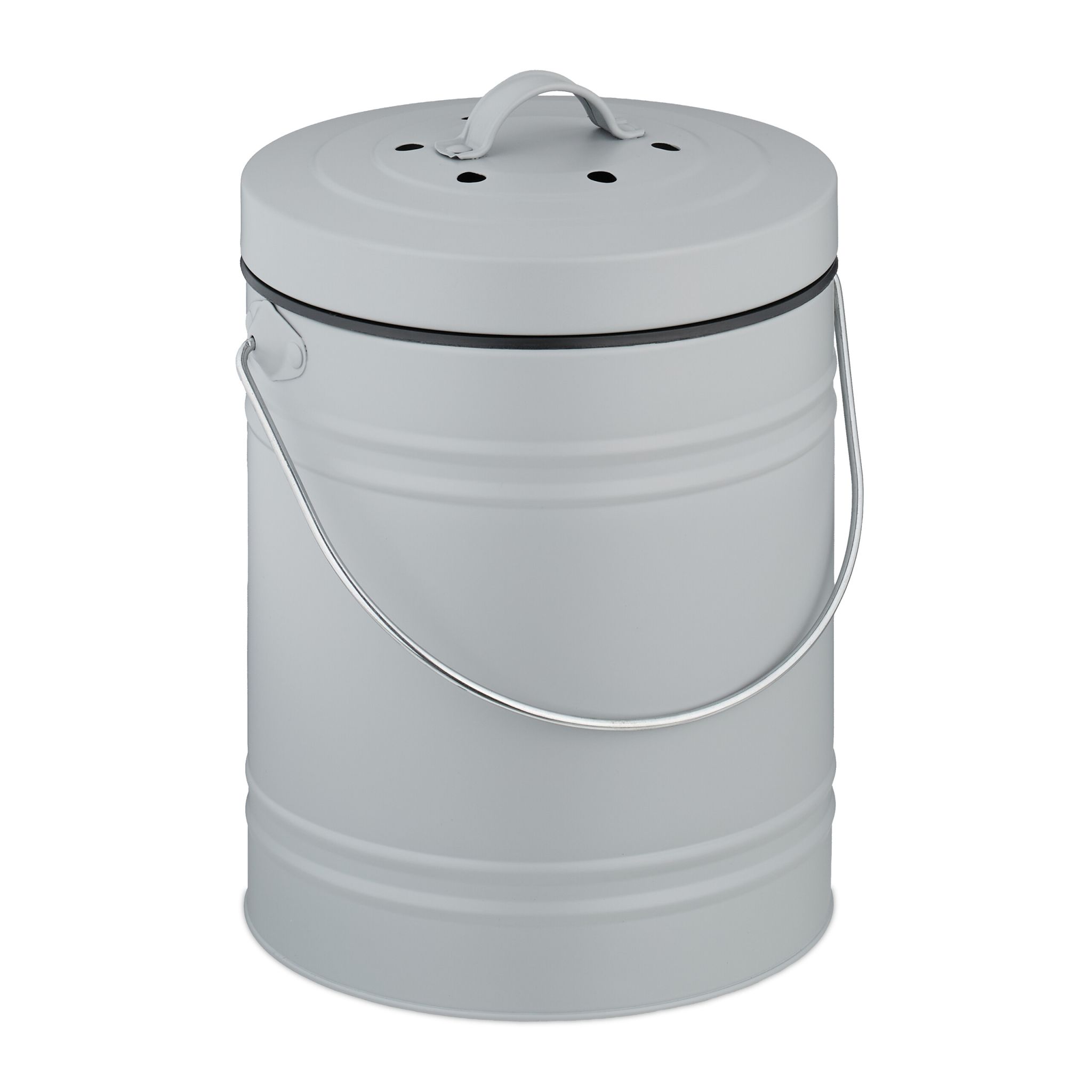 Komposteimer mit Geruchsfilter 5L Schwarz-Silber-Grau