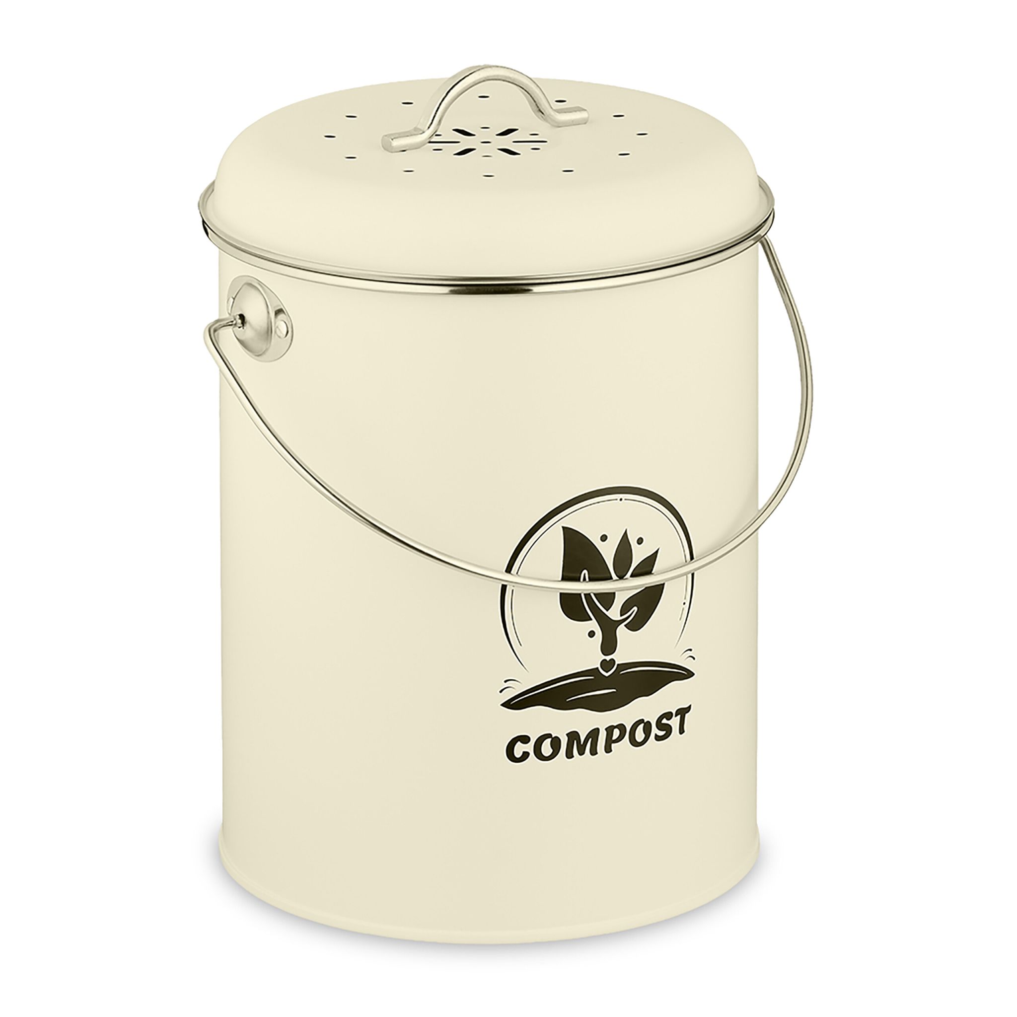 Komposteimer mit Geruchsfilter 5,5L Creme-Schwarz-Silber