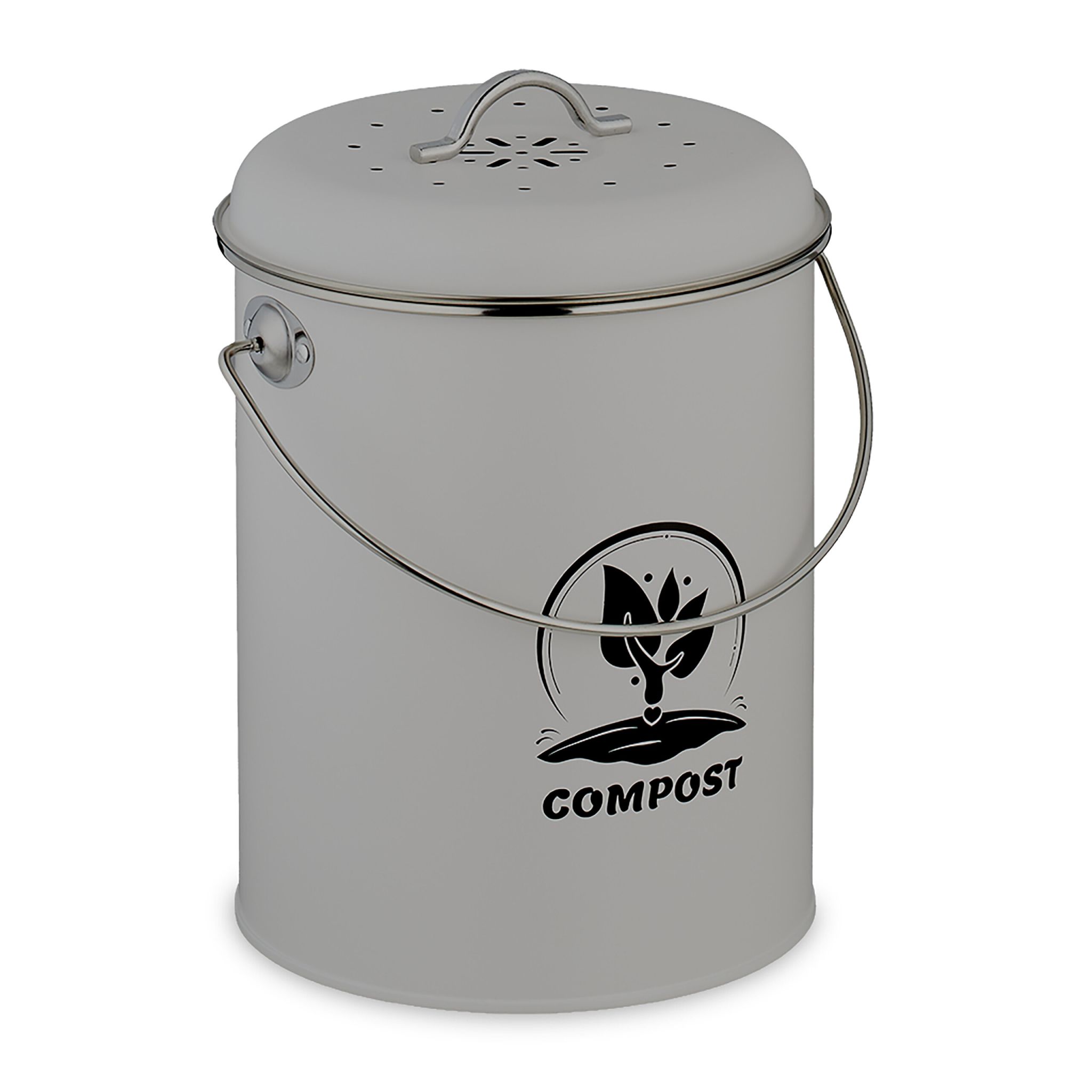 Komposteimer mit Geruchsfilter 5,5L Schwarz-Silber-Grau
