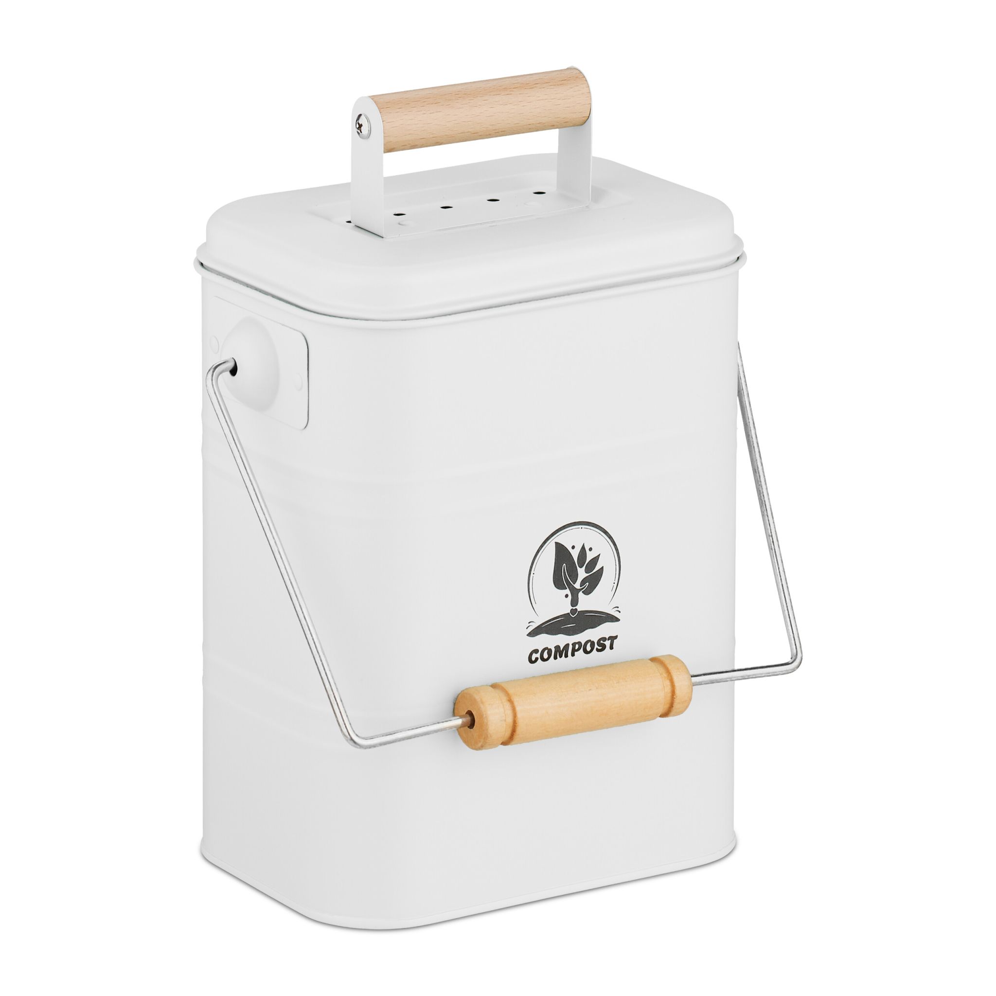 Komposteimer Küche 3,5L Weiss-Hellbraun-Silber