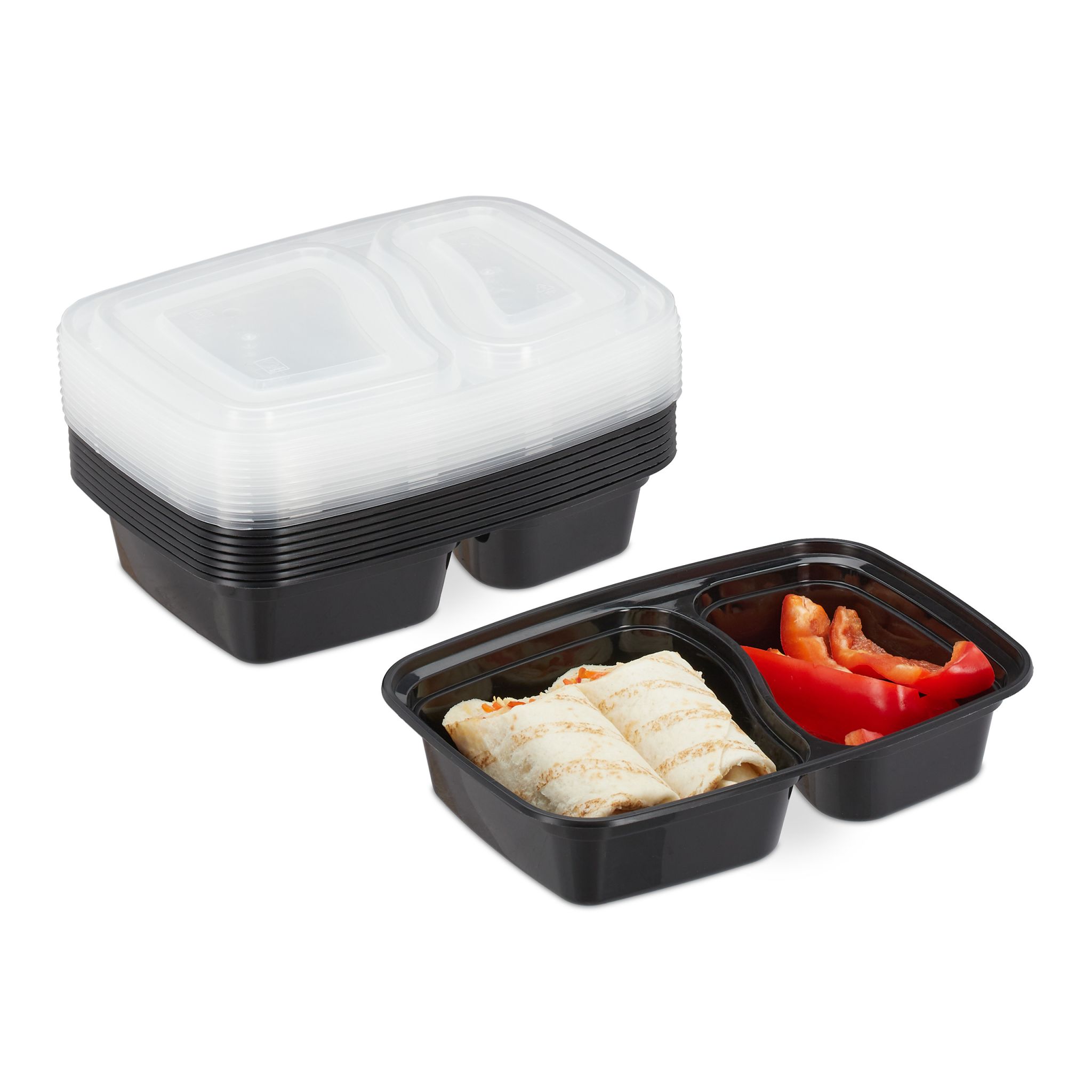 Meal Prep Boxen 2 Fächer 10er-Set Schwarz-Transparent
