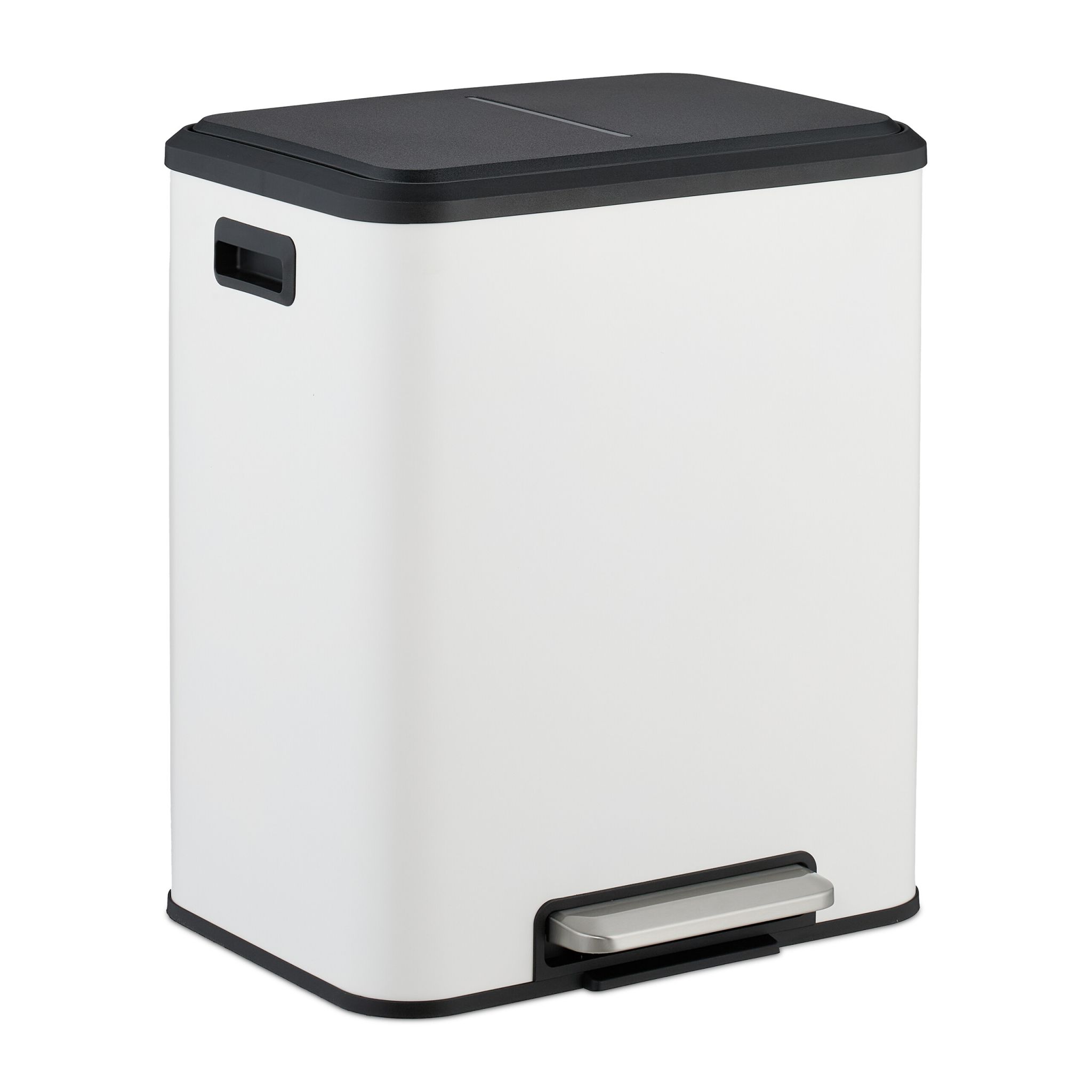 Mülleimer mit 2 Fächern 2 x 15L Weiss-Schwarz-Silber