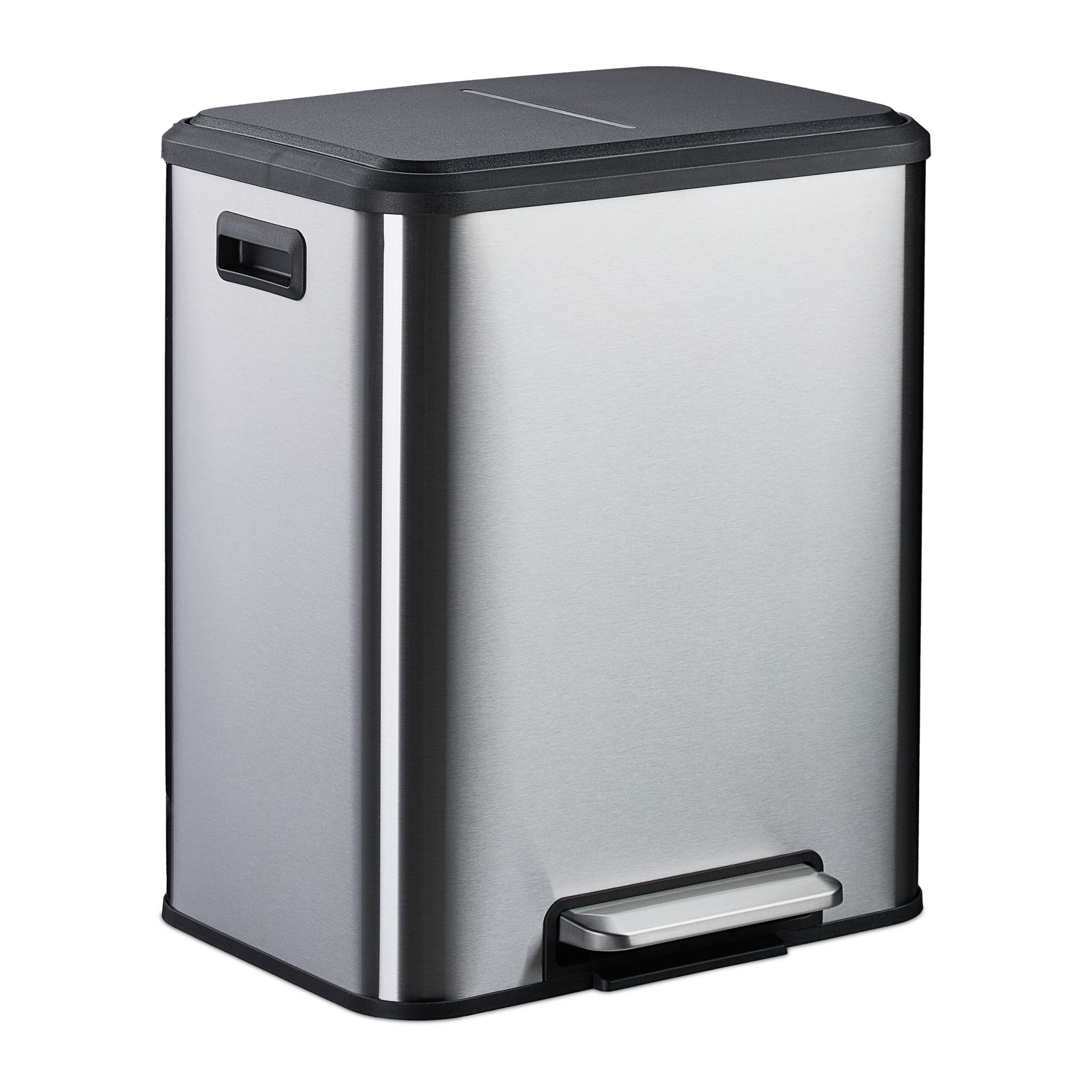 Mülleimer mit 2 Fächern 2 x 15L Schwarz-Silber