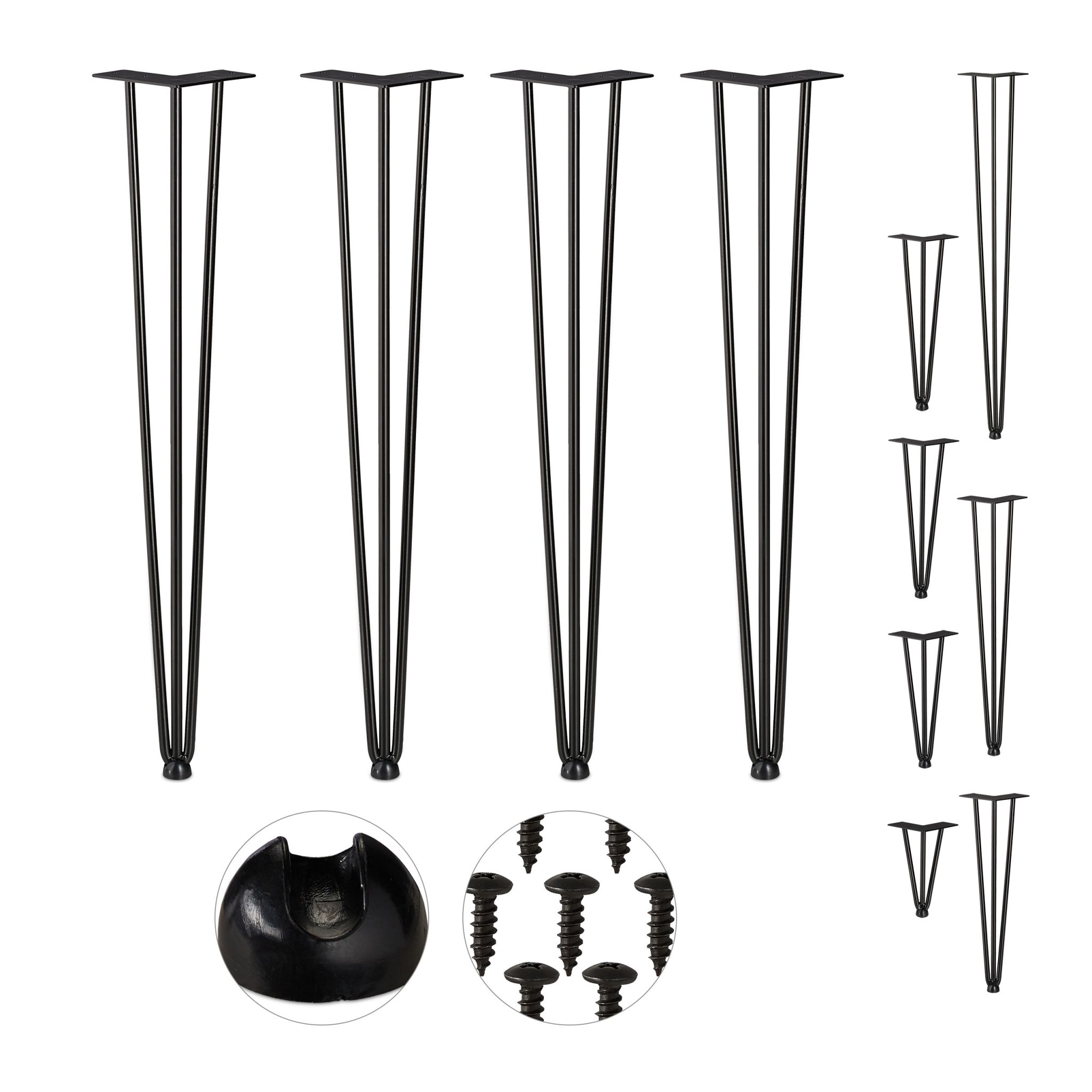 Hairpin Legs mit 3 Streben 4er-Set Schwarz