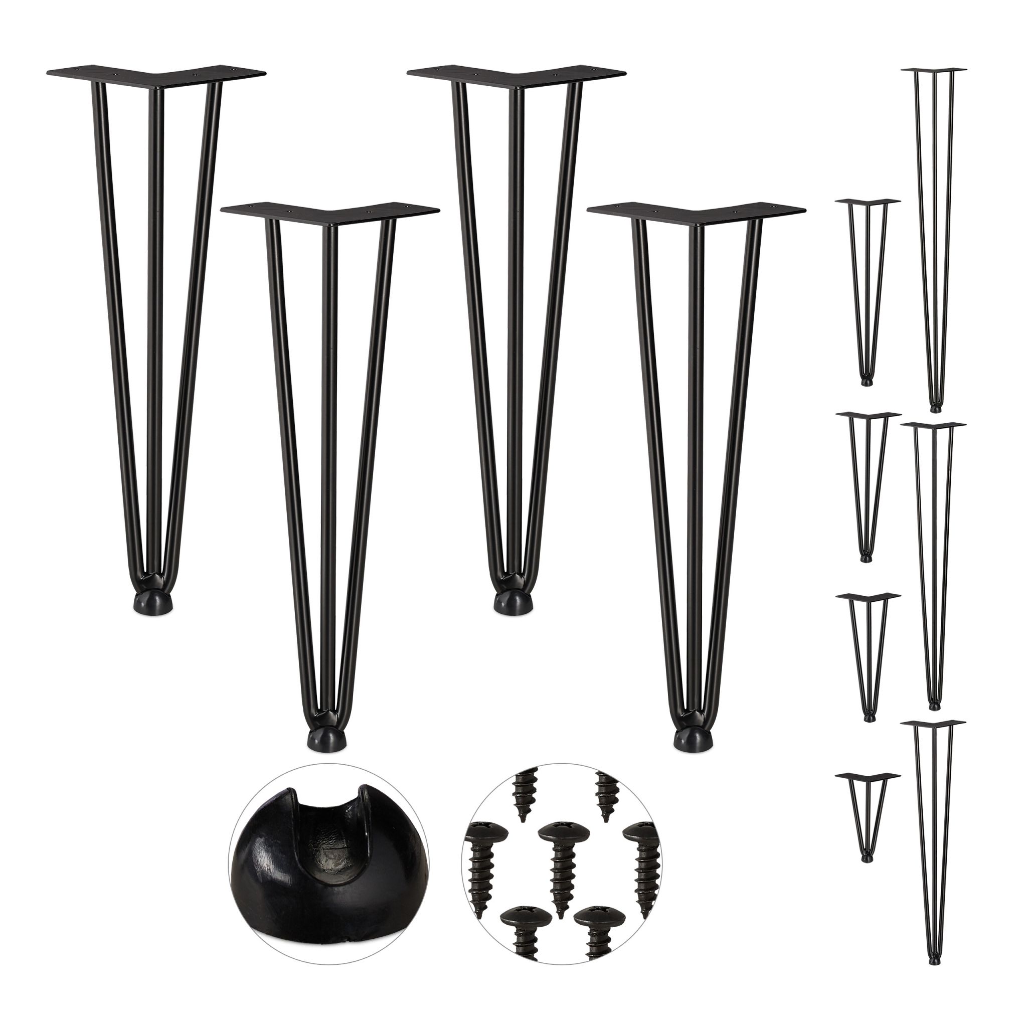 Hairpin Legs mit 3 Streben 4er-Set Schwarz