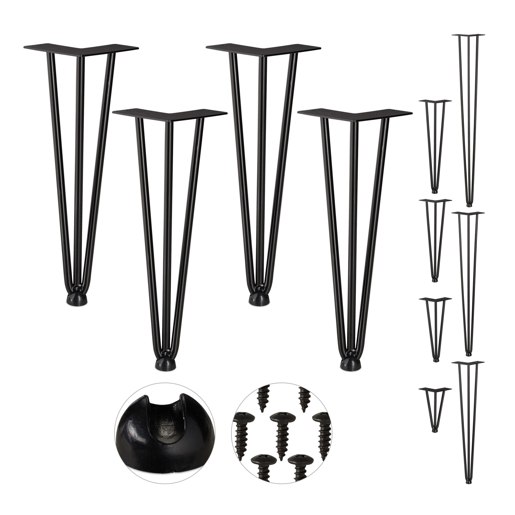 Hairpin Legs mit 3 Streben 4er-Set Schwarz