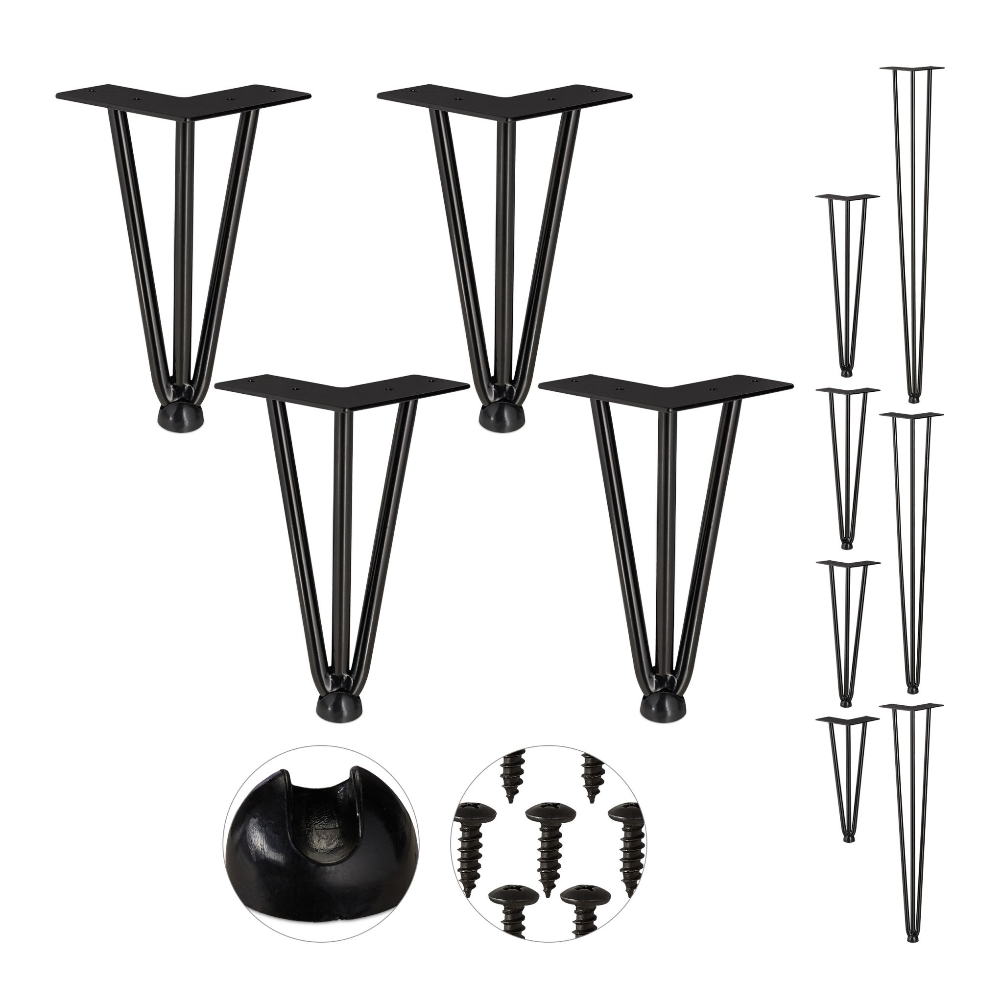 Hairpin Legs mit 3 Streben 4er-Set Schwarz