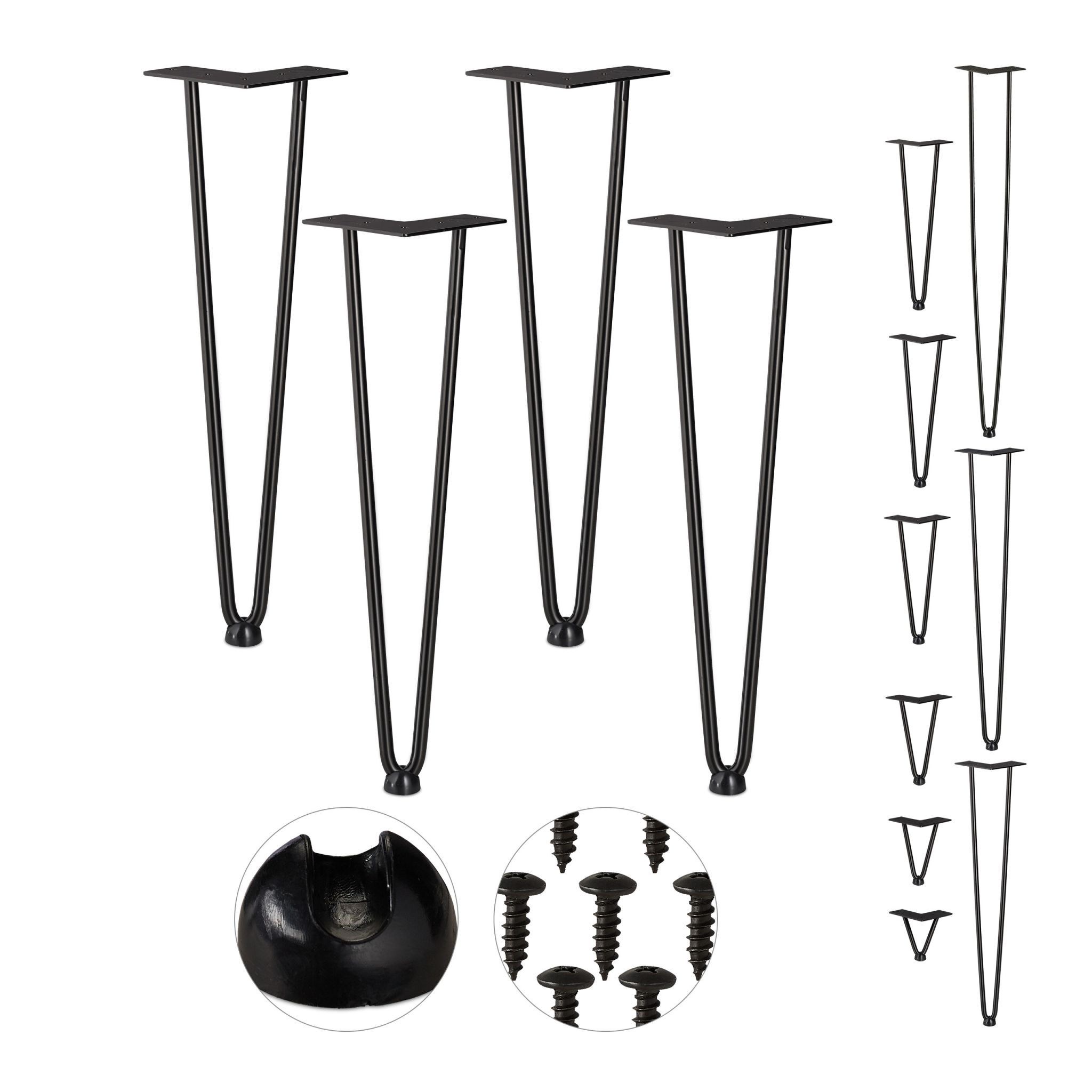 Hairpin Legs mit 2 Streben 4er-Set Schwarz