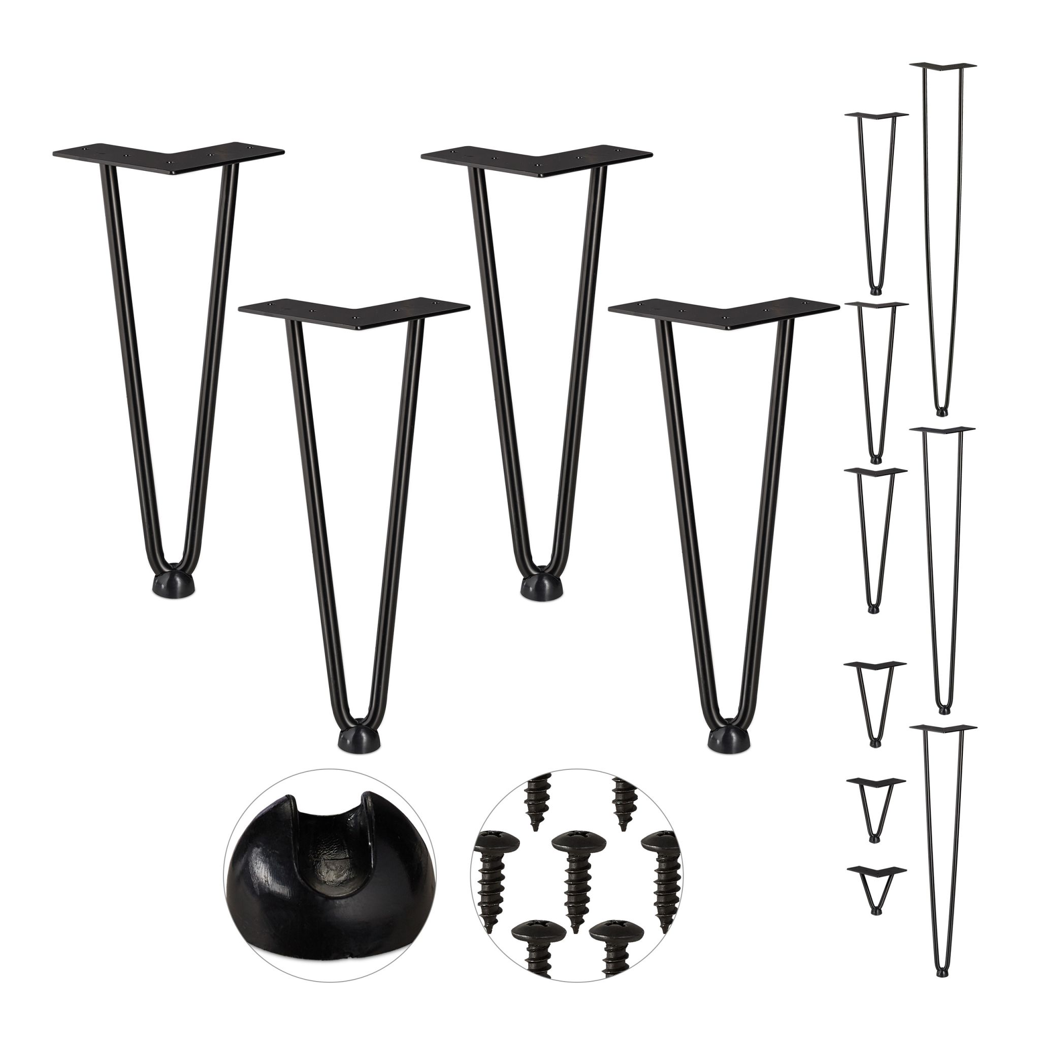 Hairpin Legs mit 2 Streben 4er-Set Schwarz