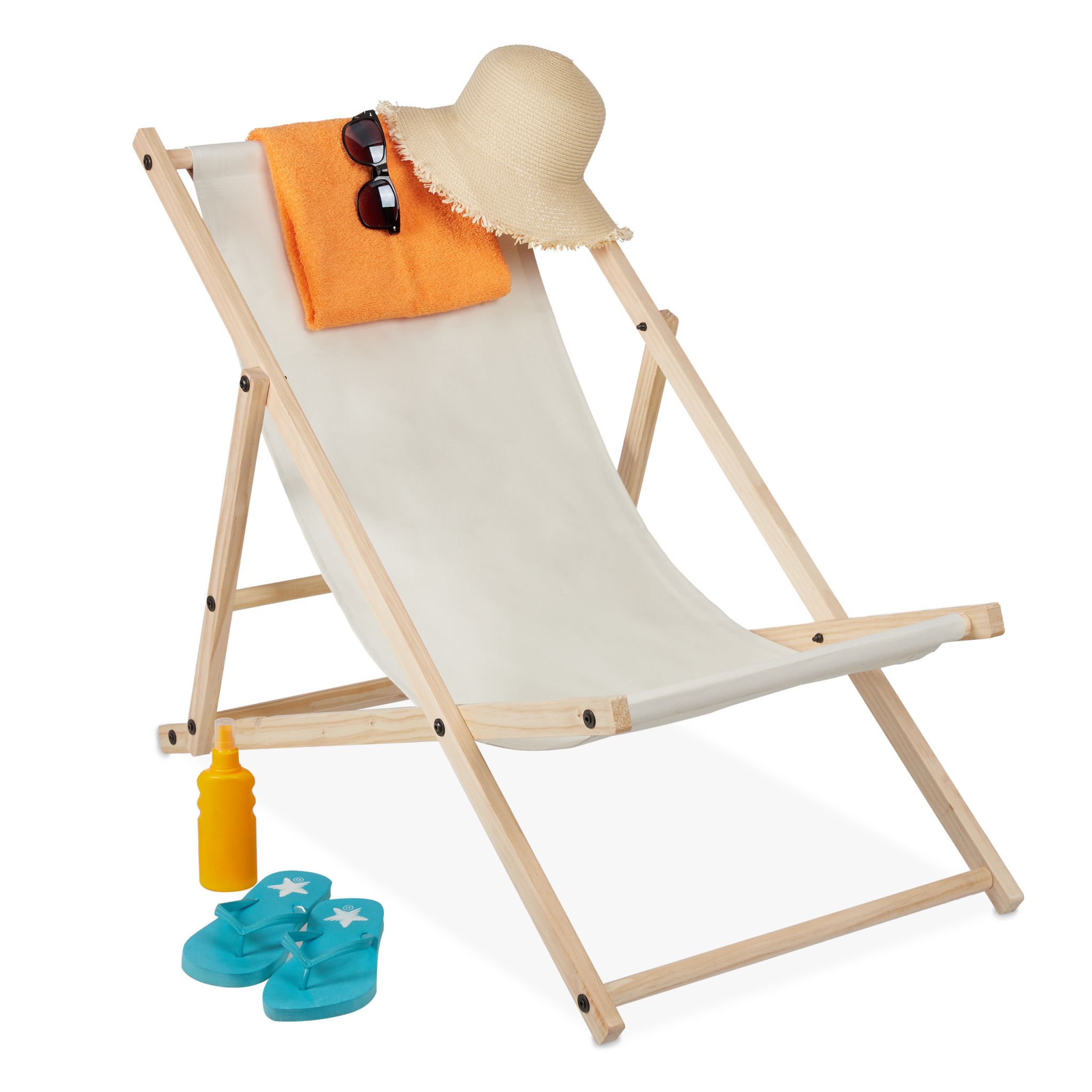 Liegestuhl Holz klappbar Creme-Hellbraun