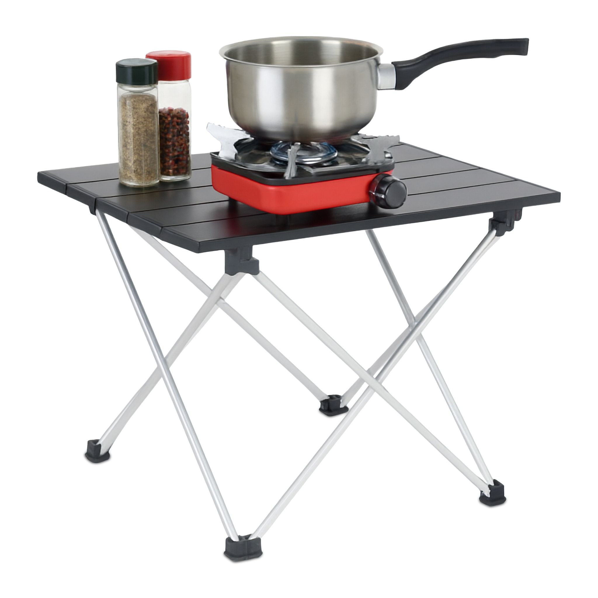 Faltbarer Campingtisch Aluminium Schwarz-Silber