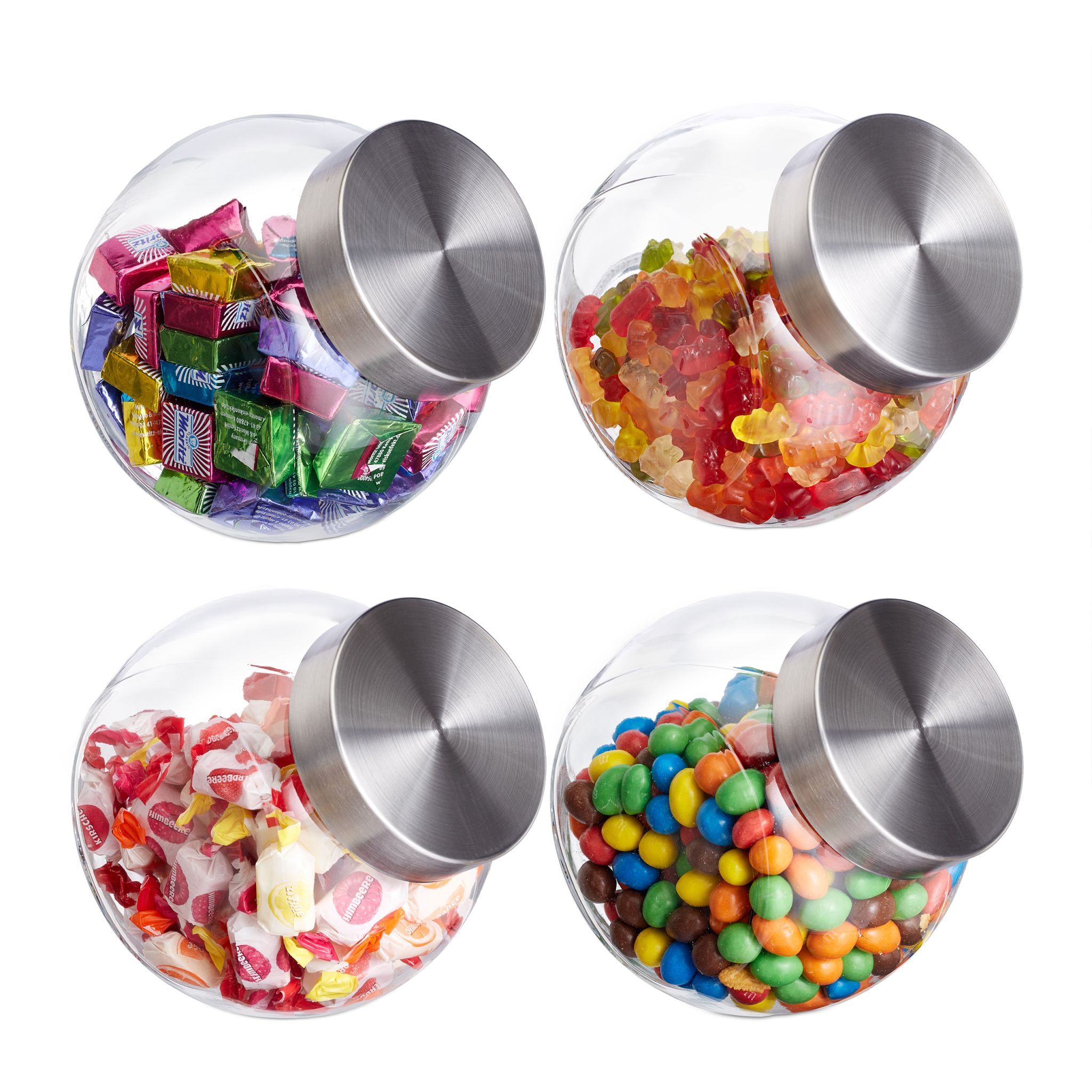 Bonbongläser 4er-Set 1,5L Silber-Transparent