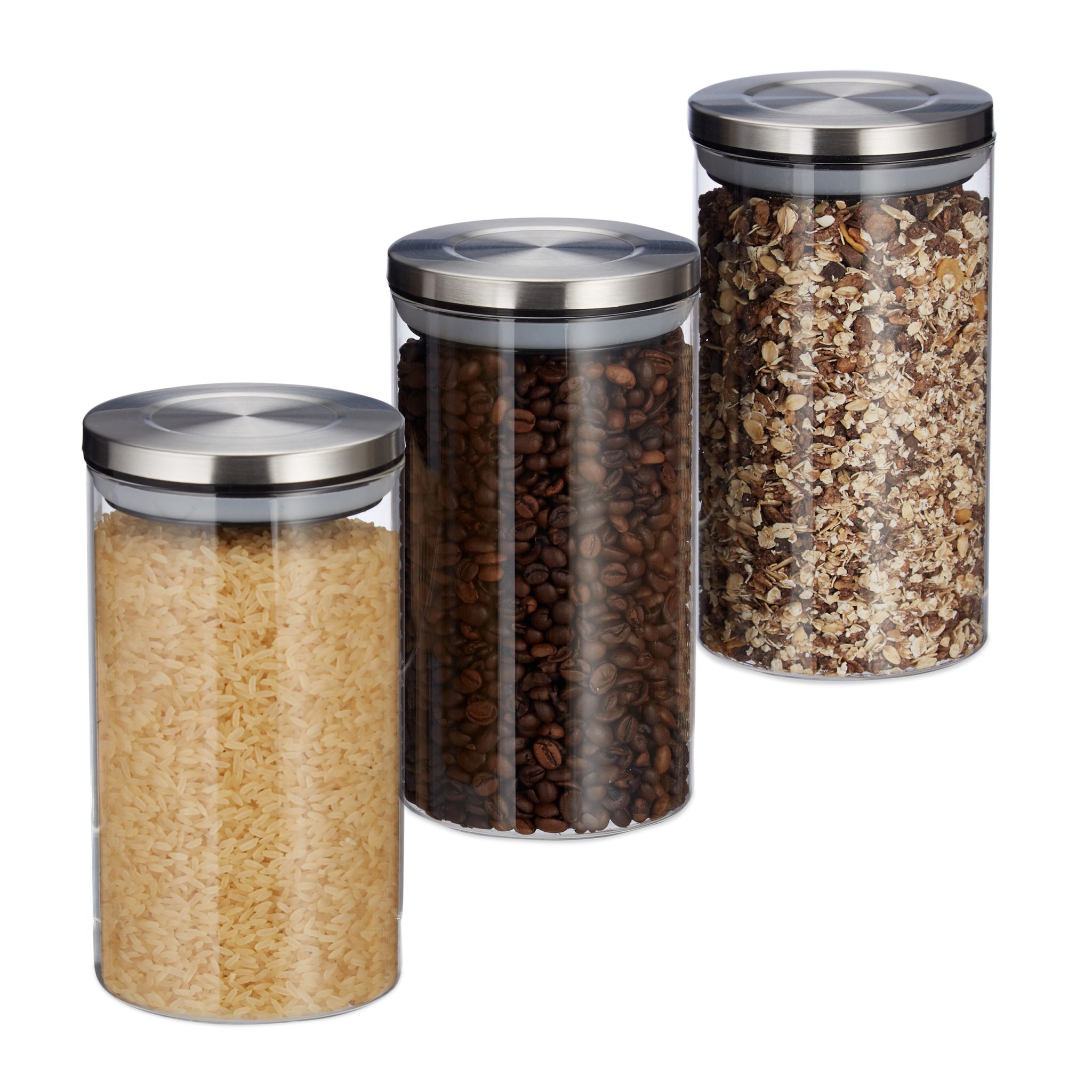 Vorratsglas 3er-Set je 1L Silber-Transparent
