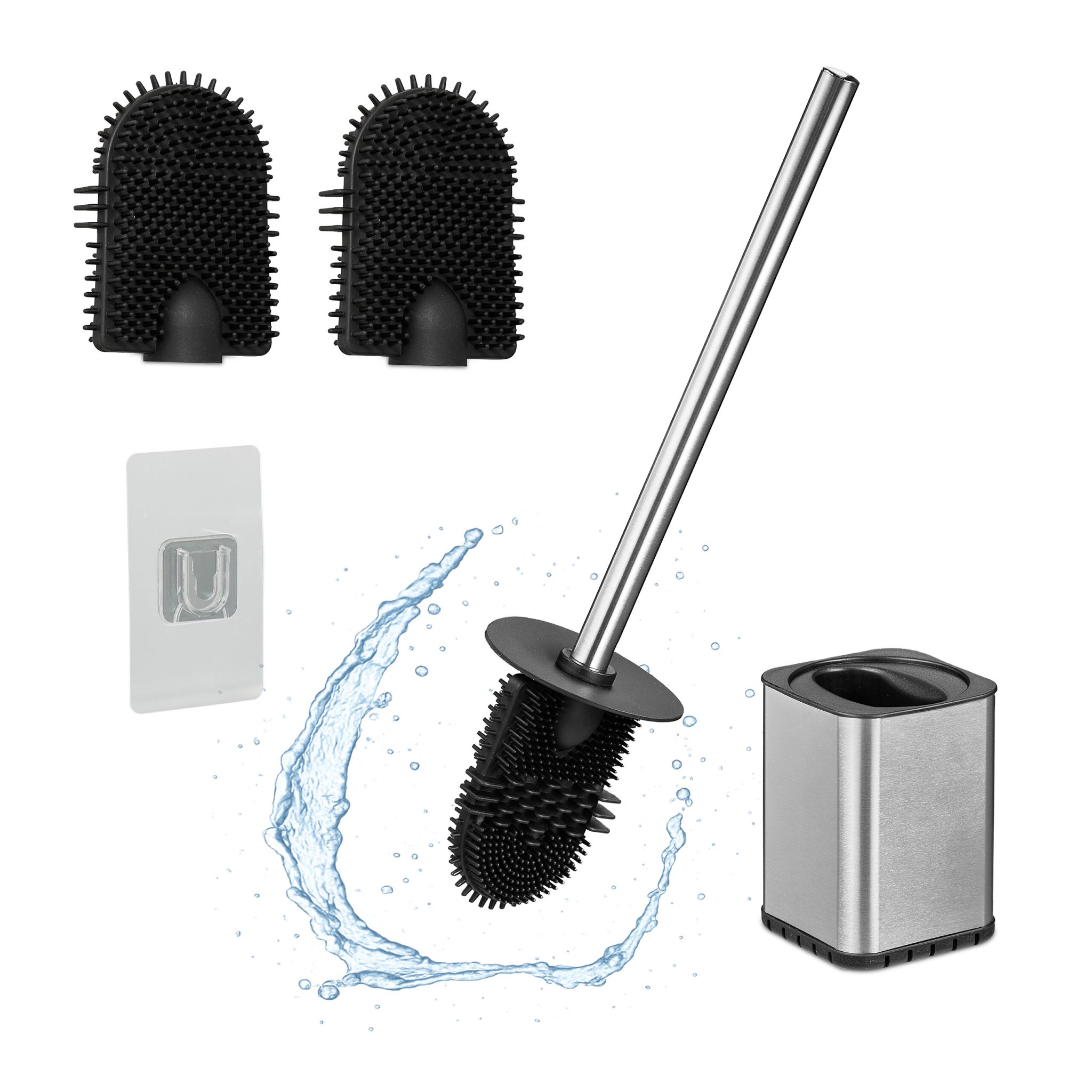 Flache Toilettenbürste zur Wandmontage Schwarz-Silber