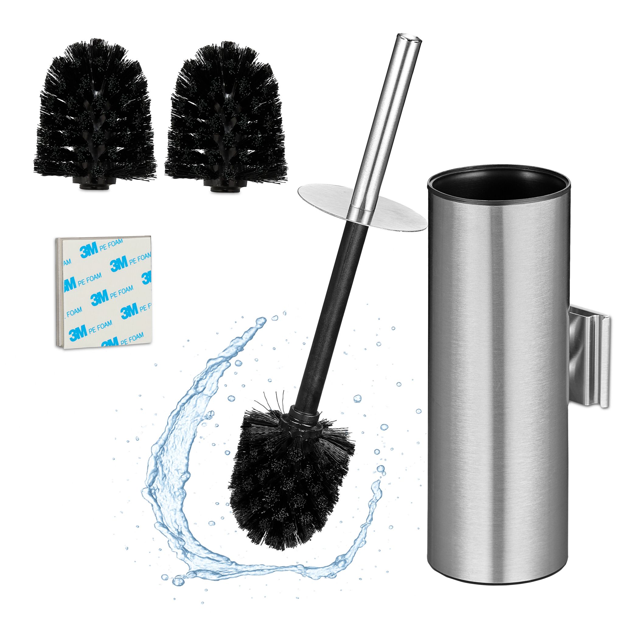 Toilettenbürste zur Wandmontage Schwarz-Silber