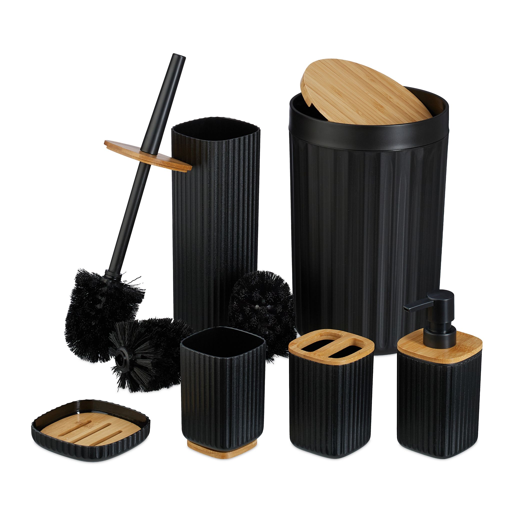 Badezimmer-Set 6-tlg. Hellbraun-Schwarz