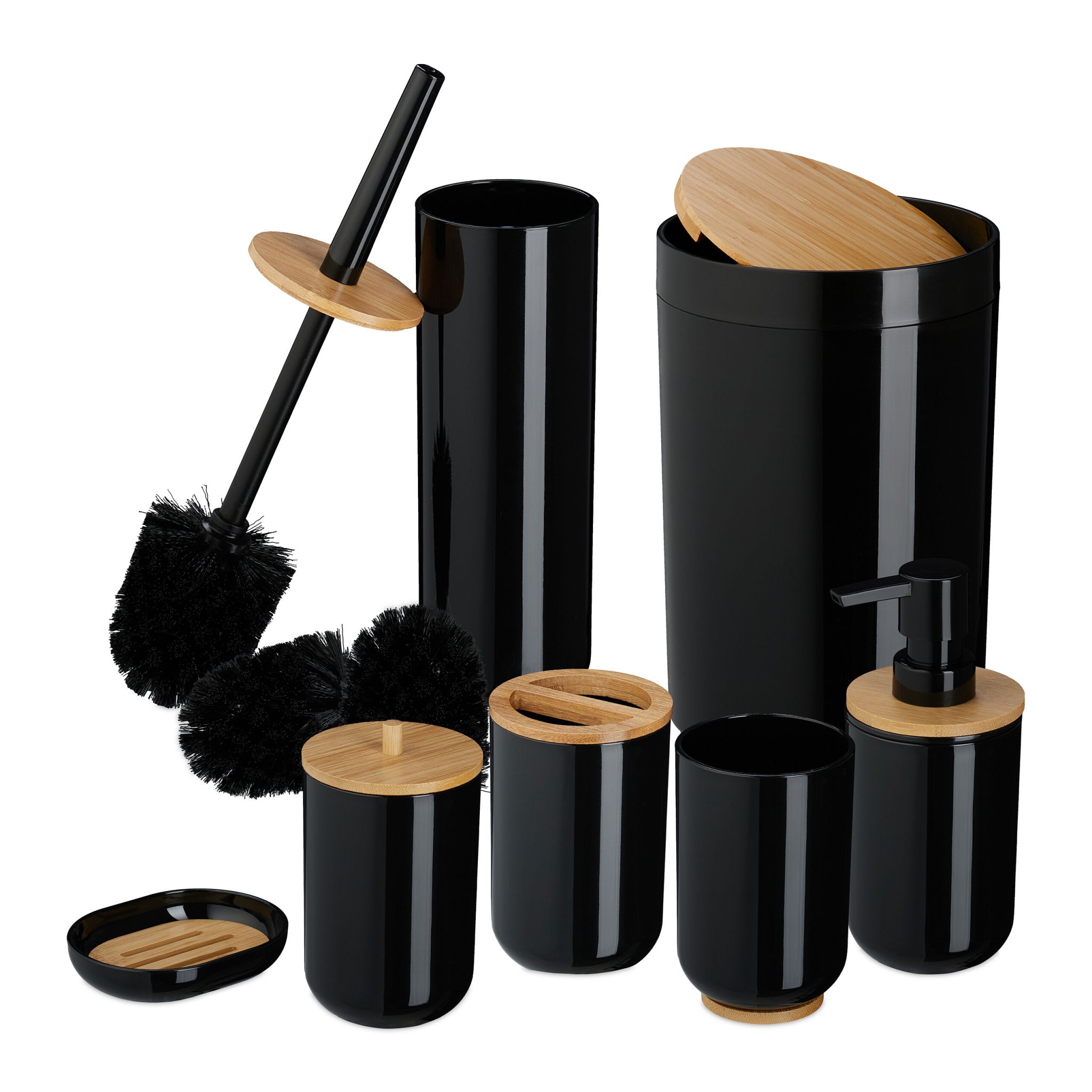 Badezimmer-Set 7-tlg. Hellbraun-Schwarz