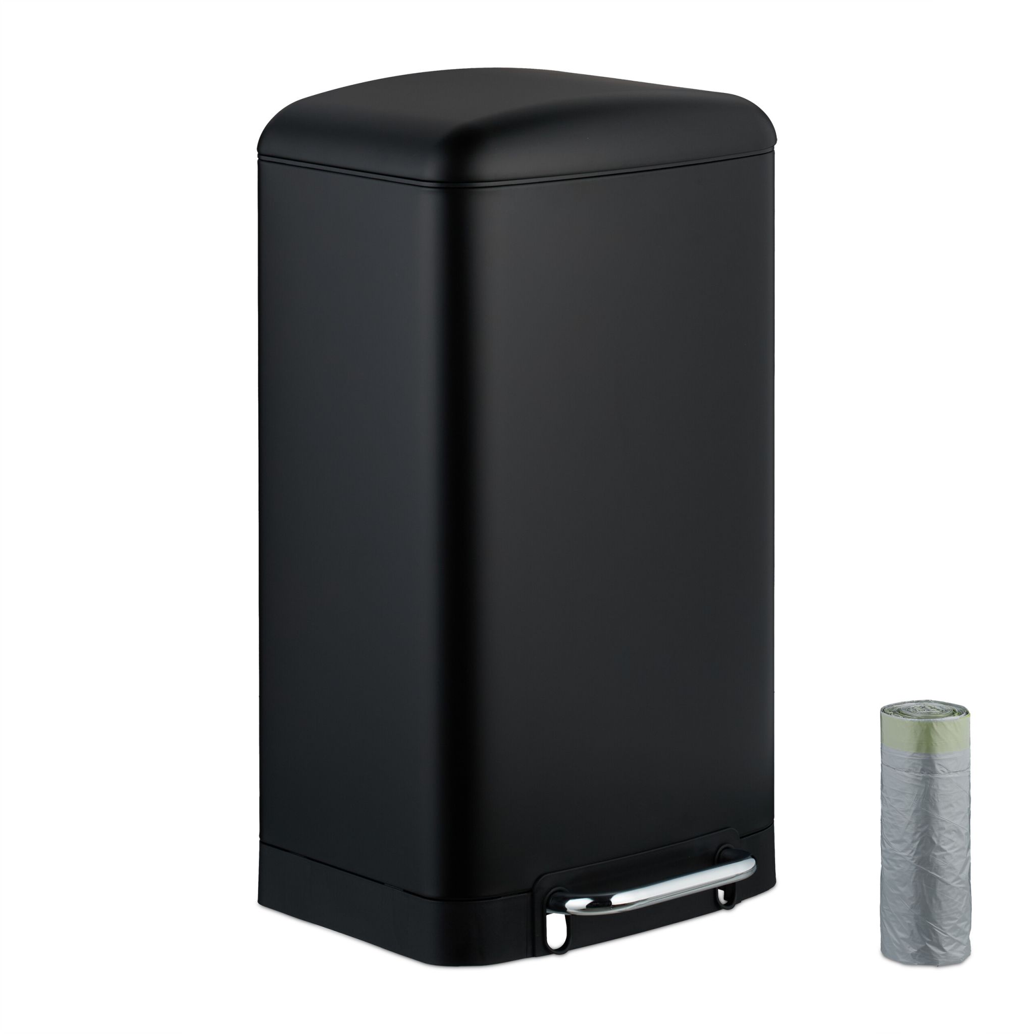 Mülleimer Küche 30L mit Müllbeutel Schwarz-Silber