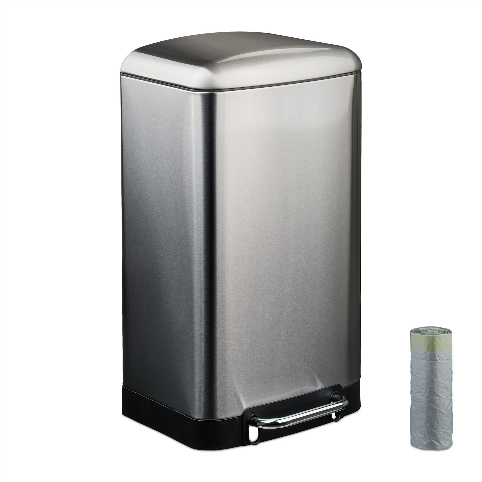 Mülleimer Küche 30L mit Müllbeutel Schwarz-Silber