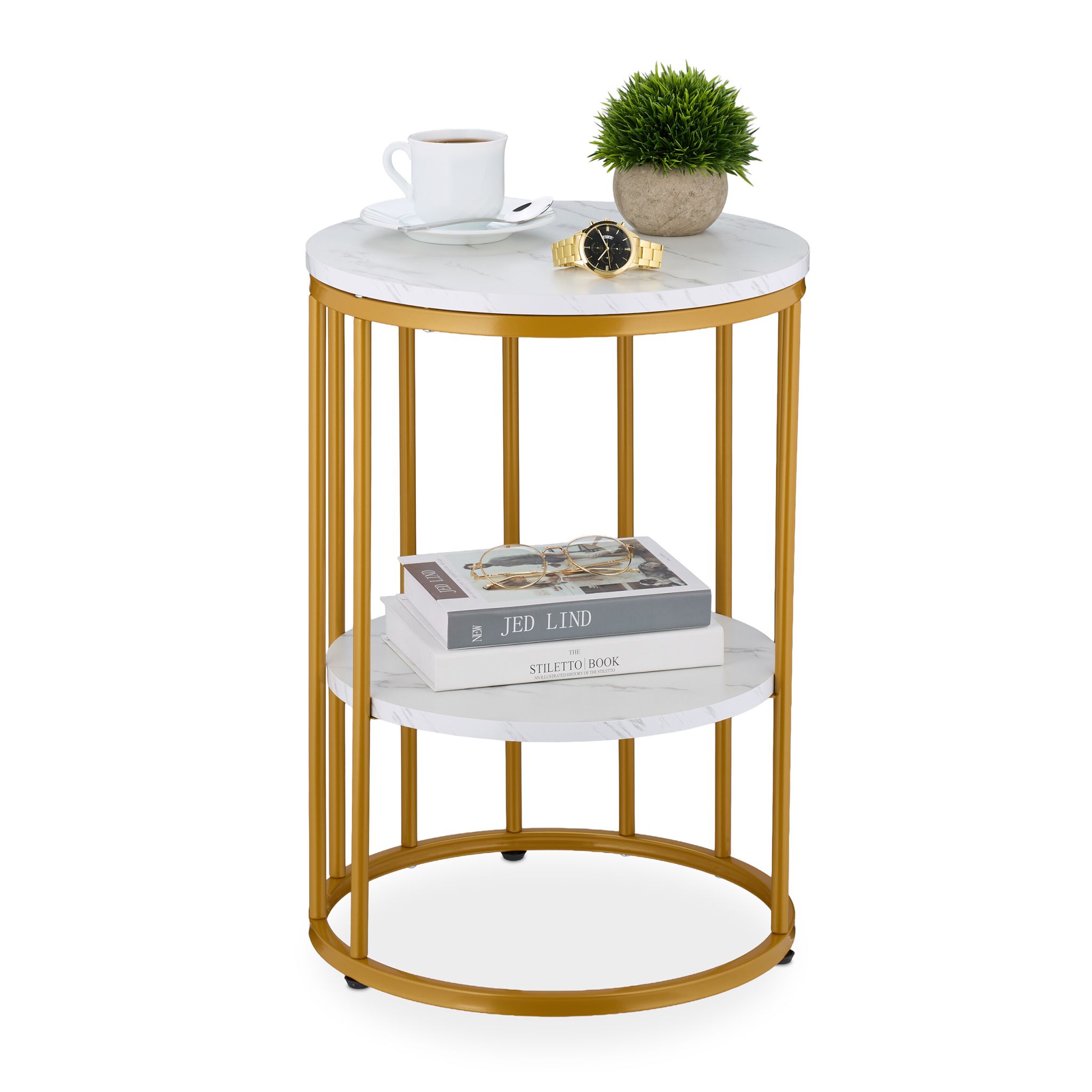 Beistelltisch in Marmoroptik Weiss-Gold-Grau