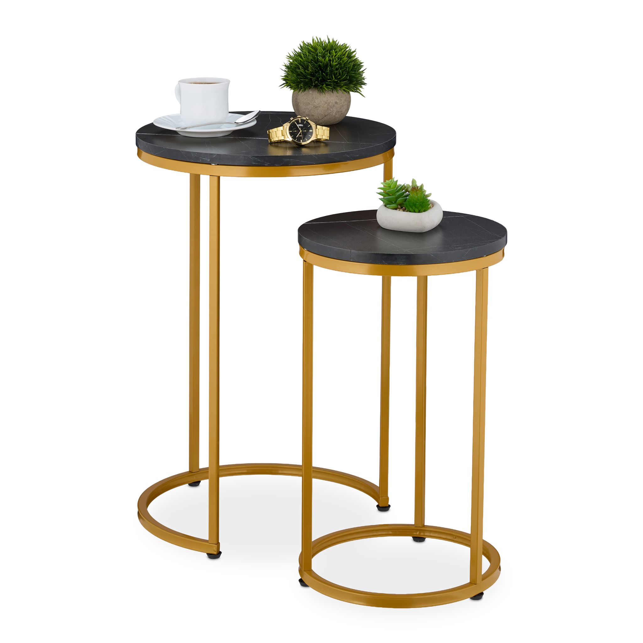 Satztisch 2er-Set Marmoroptik & Metall Gold-Schwarz