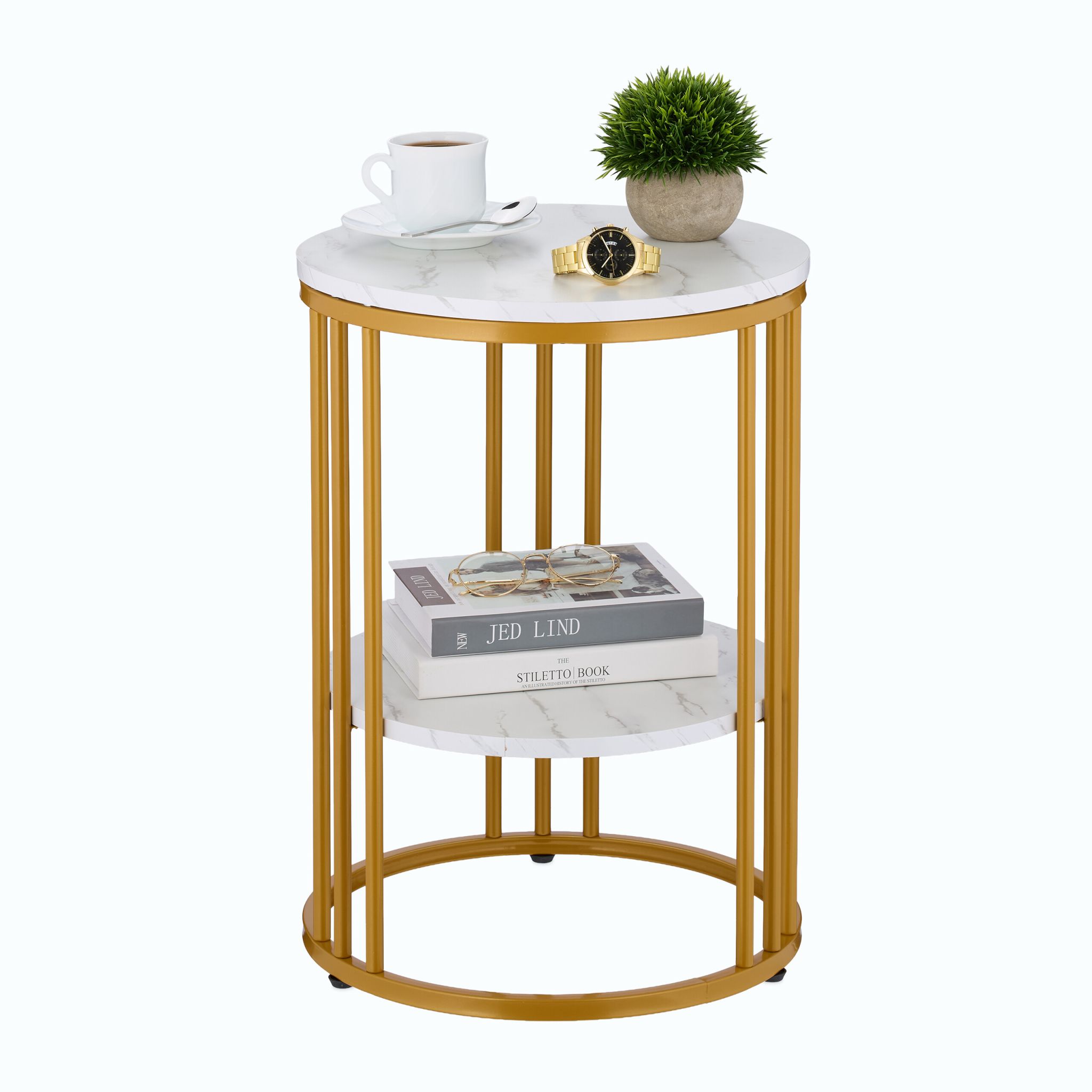 Beistelltisch in Marmoroptik Weiss-Gold-Grau