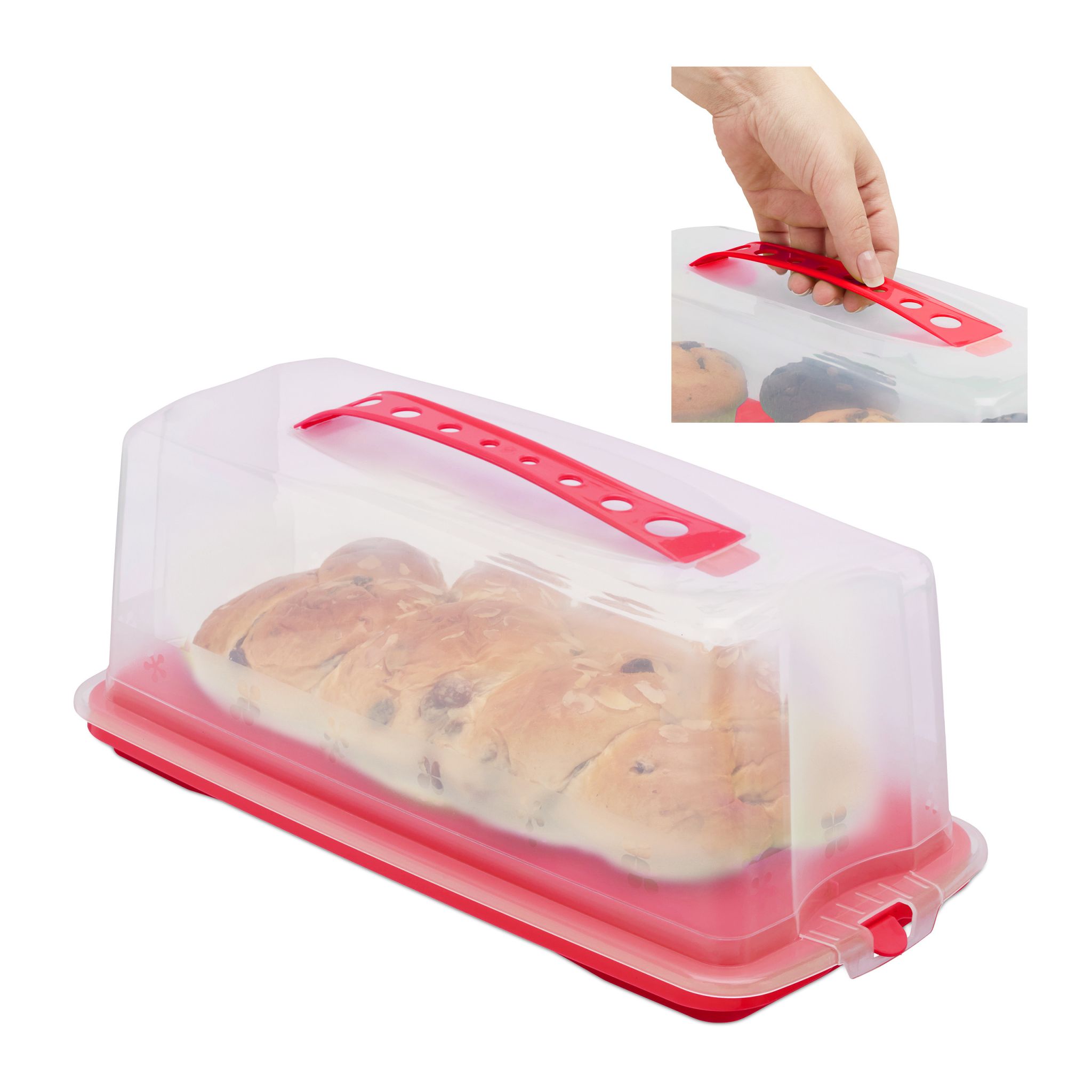 Eckige Kuchenbox Rot-Transparent