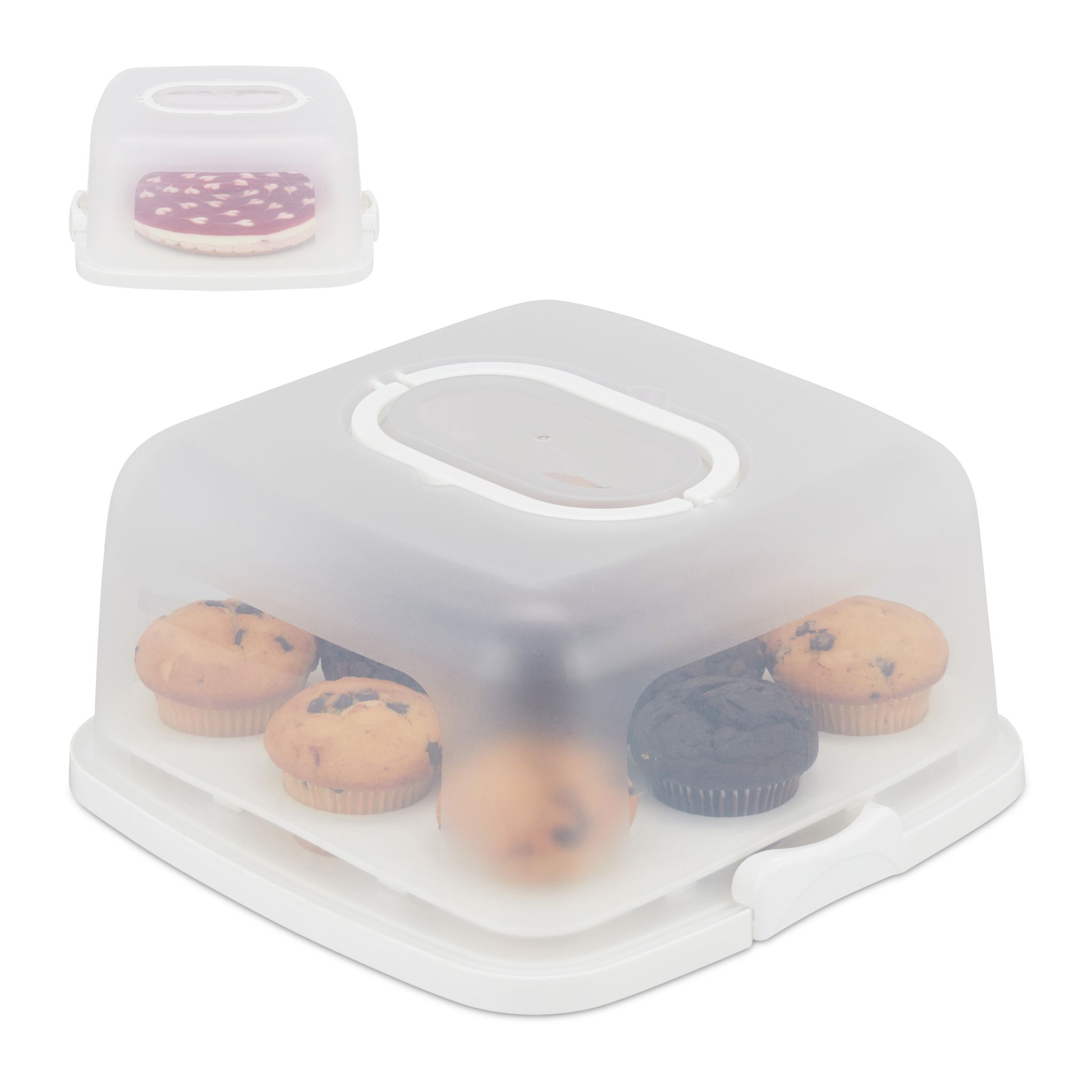 Eckige Kuchenbox Weiss-Transparent