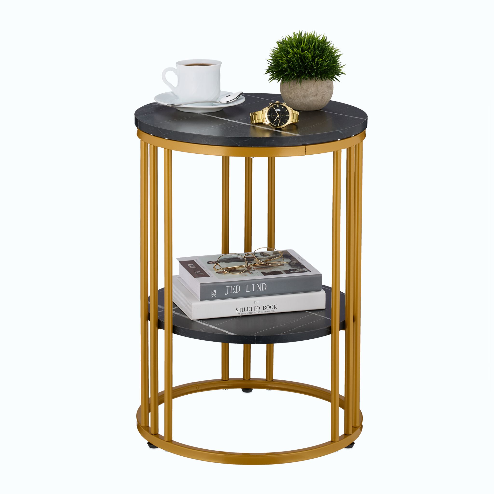 Beistelltisch in Marmoroptik Weiss-Gold-Schwarz