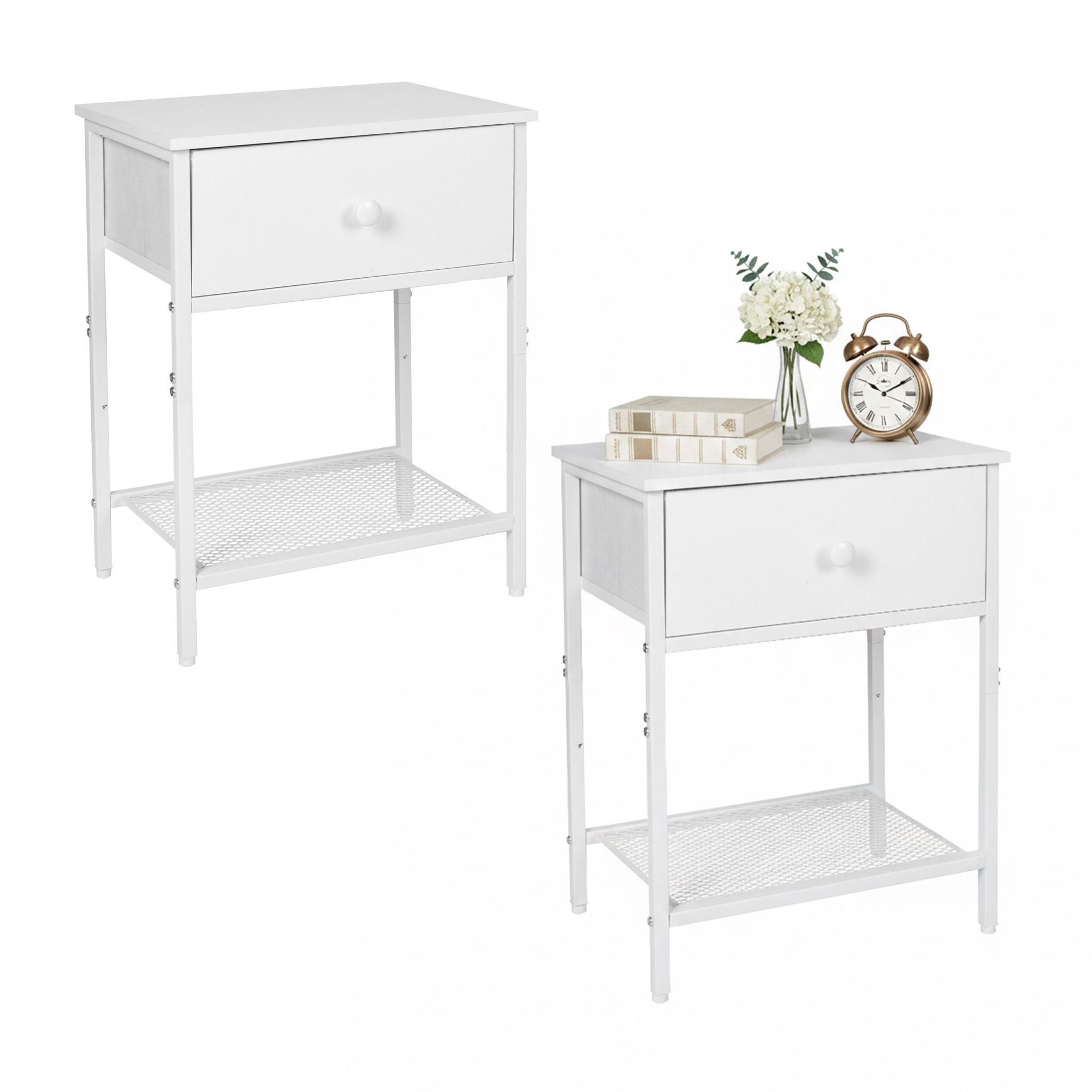 Nachttisch 2er-Set Schublade & Ablage Weiss