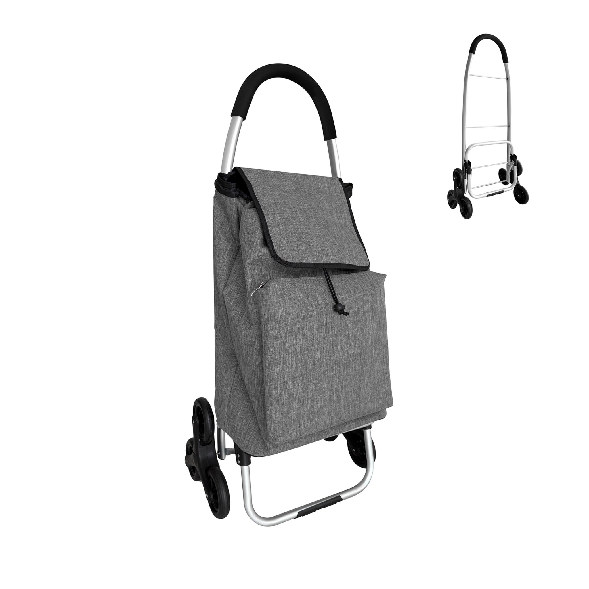 Einkaufstrolley Treppensteiger 45L Schwarz-Silber-Grau