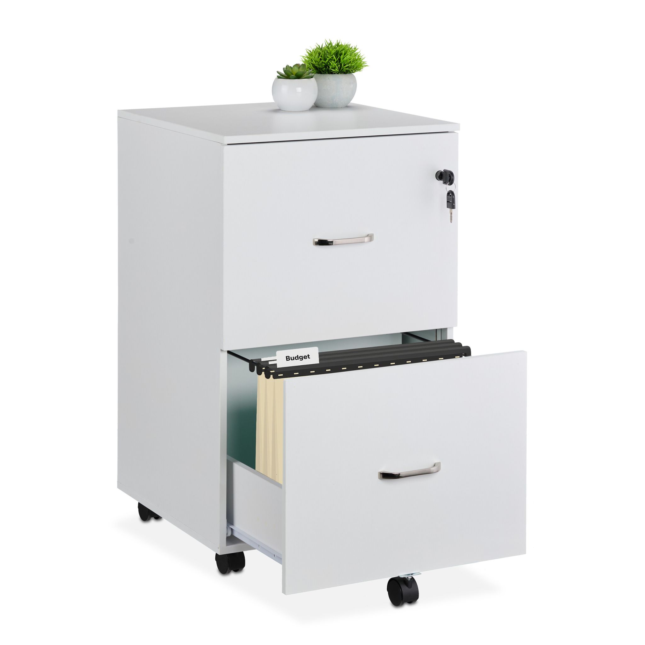 Rollcontainer mit Hängeregister Weiss-Schwarz-Silber