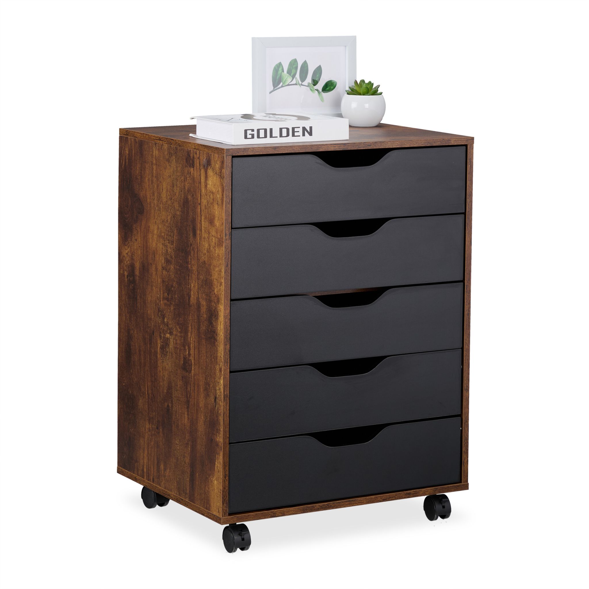 Rollcontainer mit Schubladen Braun-Schwarz
