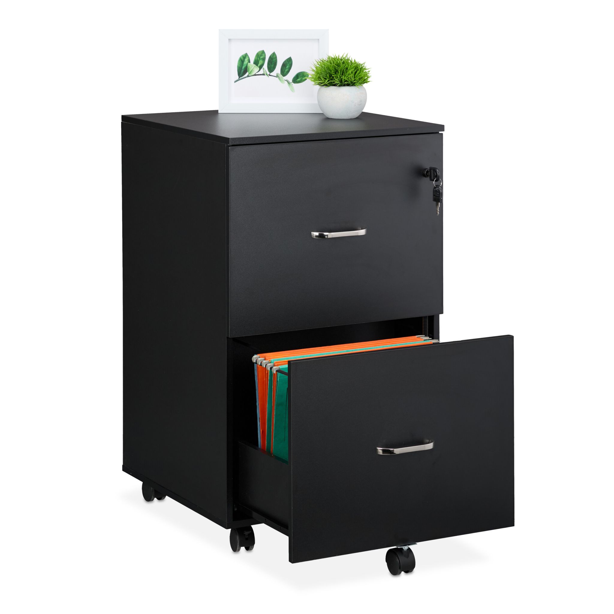 Rollcontainer mit Hängeregister Schwarz-Silber