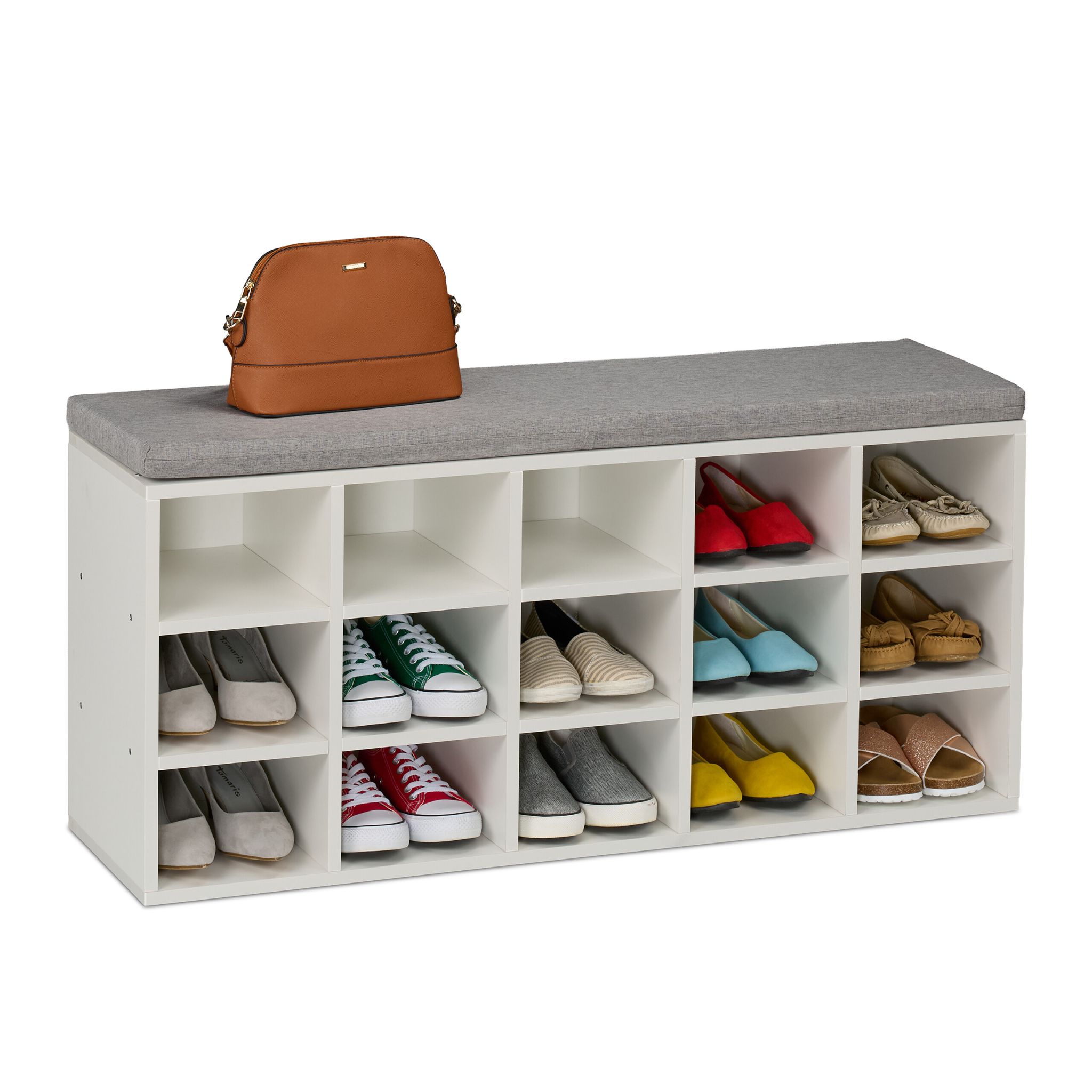 Schuhbank mit gepolsterter Sitzfläche Weiss-Grau