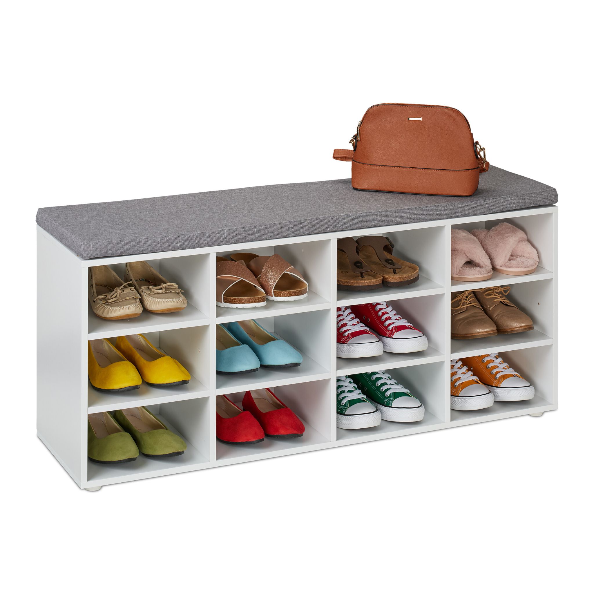 Schuhbank mit gepolsterter Sitzfläche Weiss-Grau